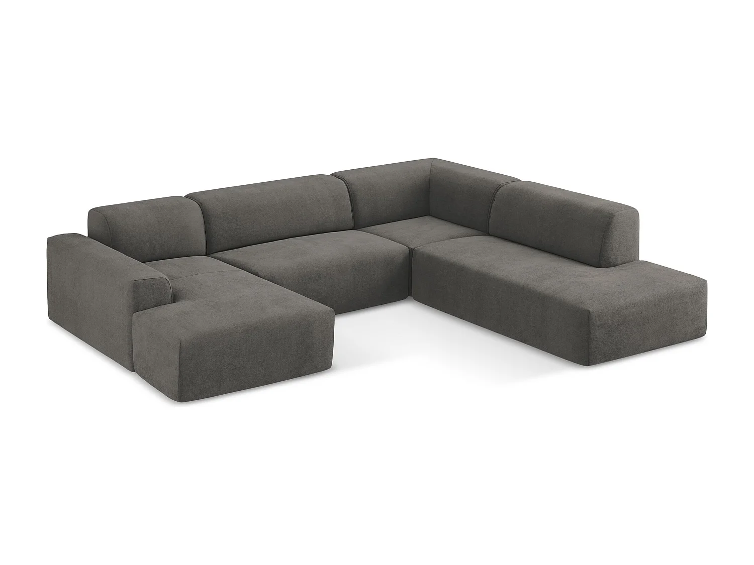 Sofá de canto panorâmico 5 lugares direito em tecido texturizado cinza escuro - KELI