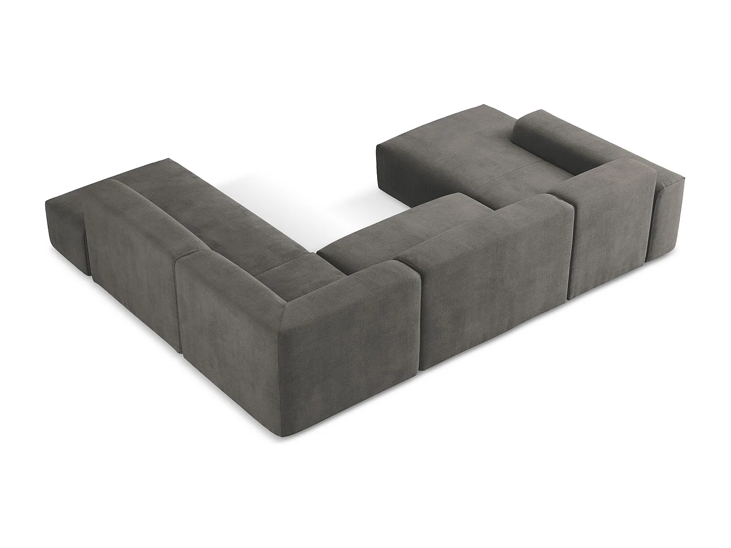 Sofá de canto panorâmico 5 lugares direito em tecido texturizado cinza escuro - KELI