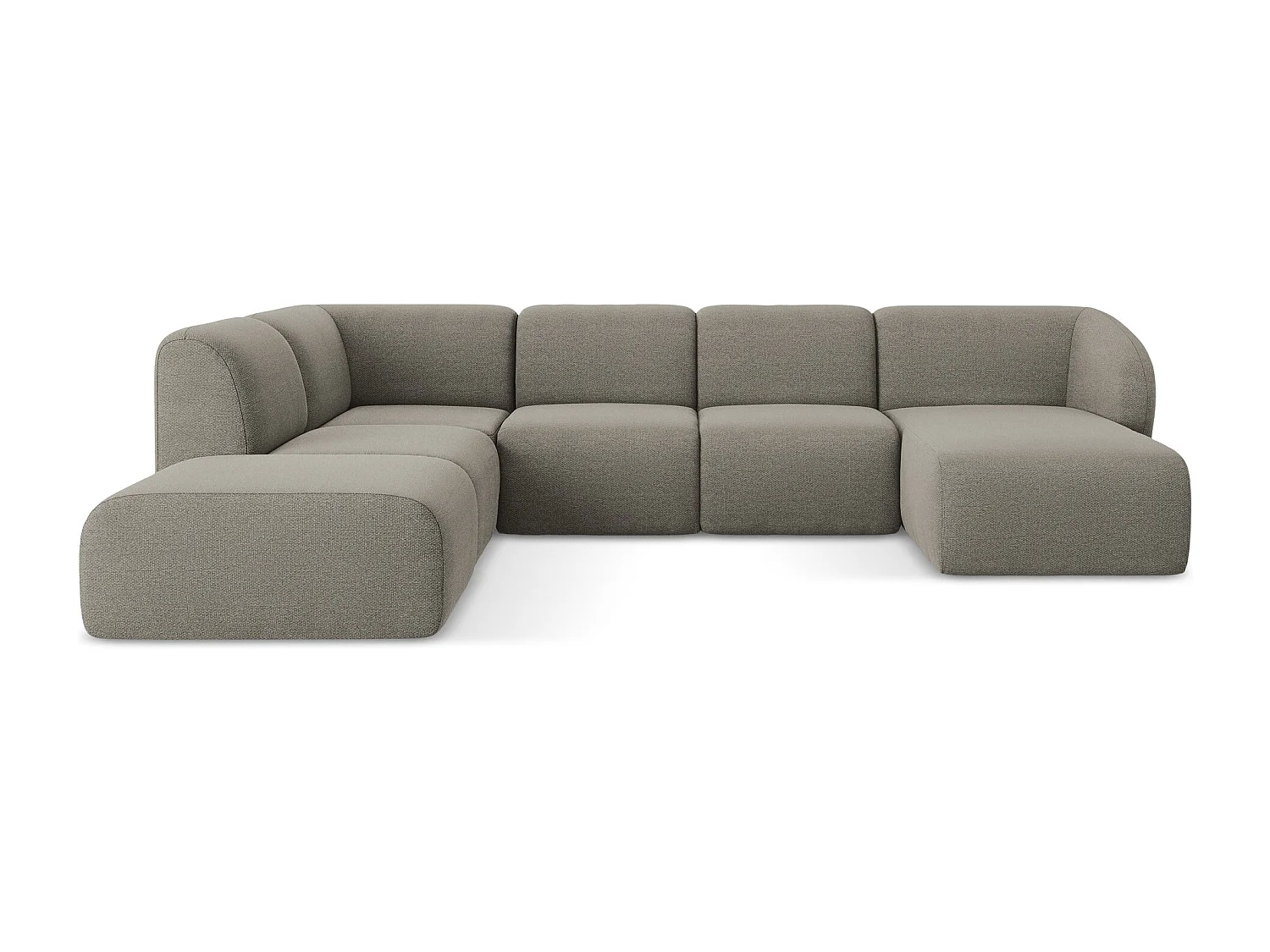 Sofá de canto panorâmico 5 lugares esquerdo em tecido bouclé cinza - LANI