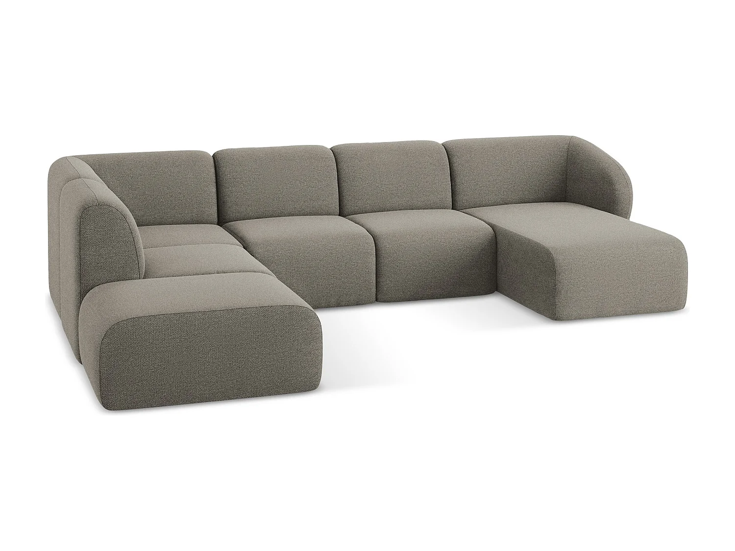 Sofá de canto panorâmico 5 lugares esquerdo em tecido bouclé cinza - LANI