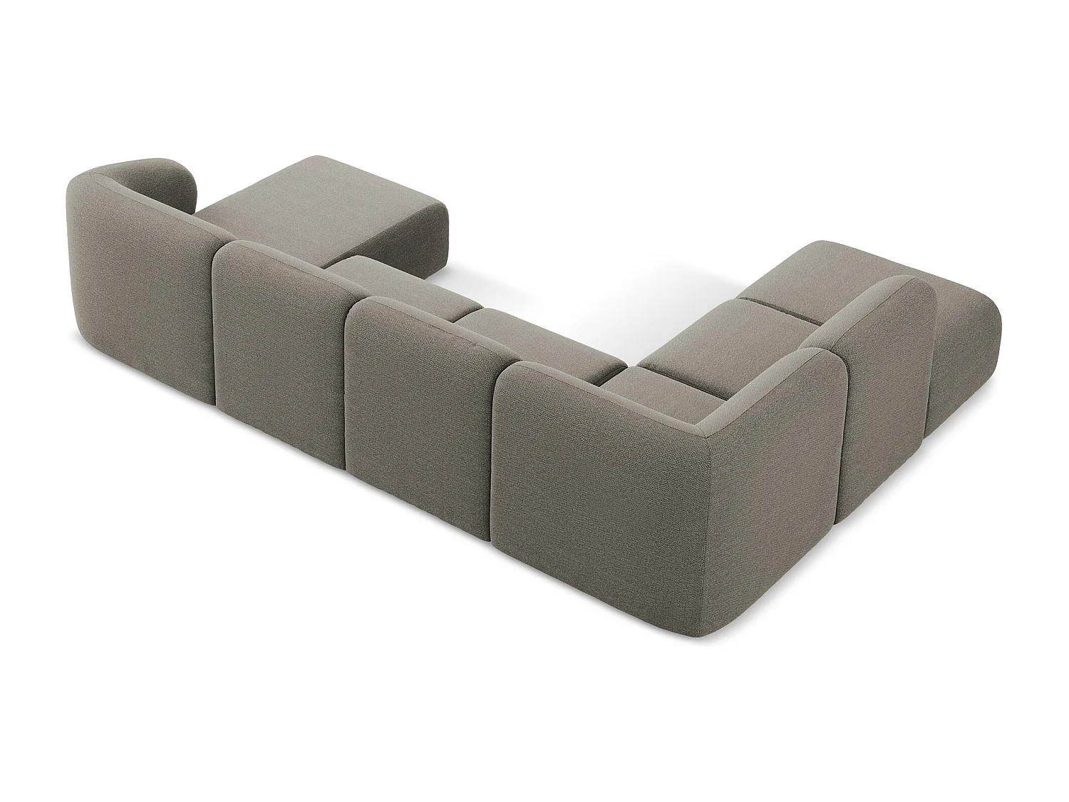 Sofá de canto panorâmico 5 lugares esquerdo em tecido bouclé cinza - LANI