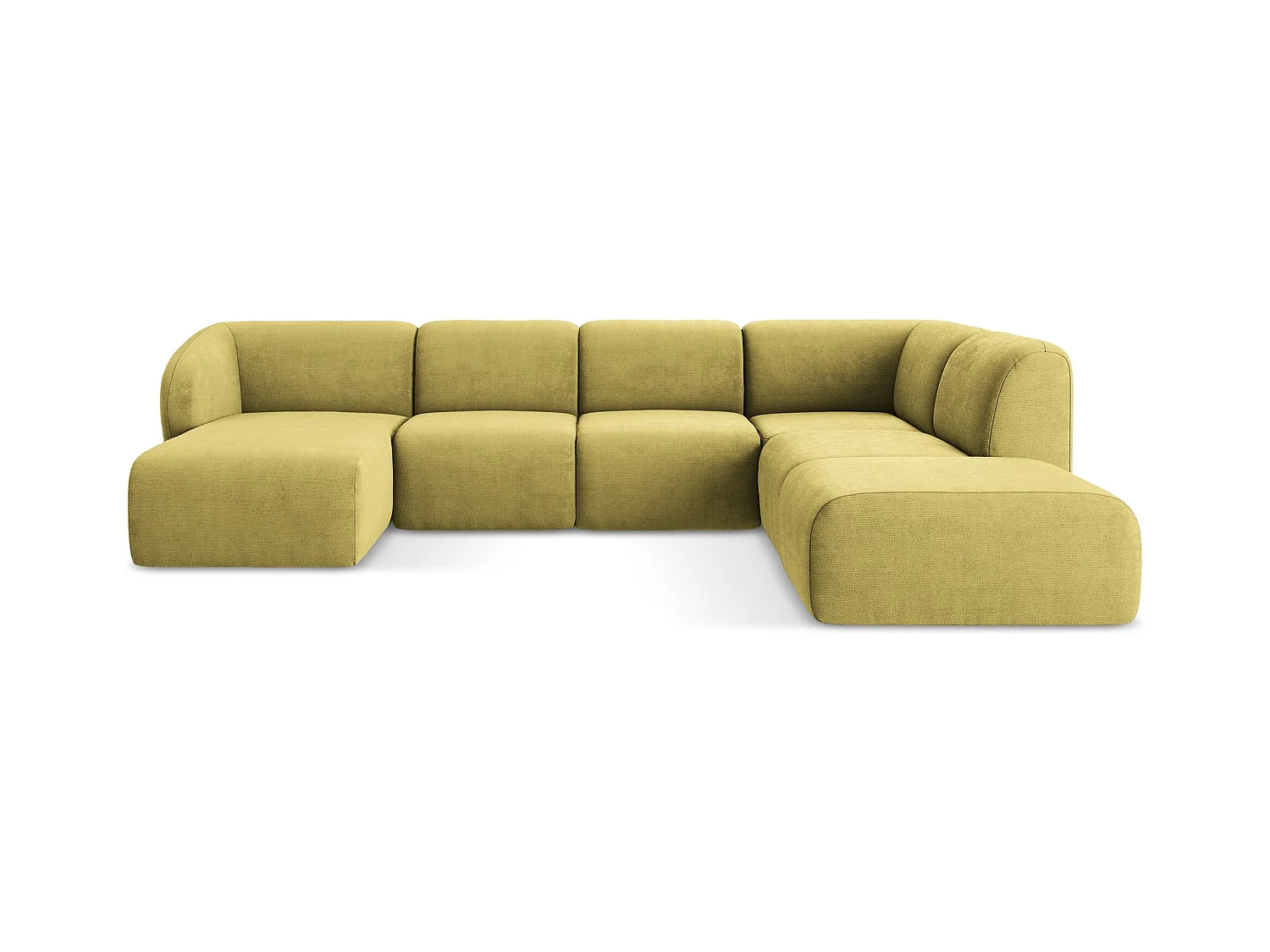 Panoramische hoekbank rechts van limoengroen chenille stof - LANI