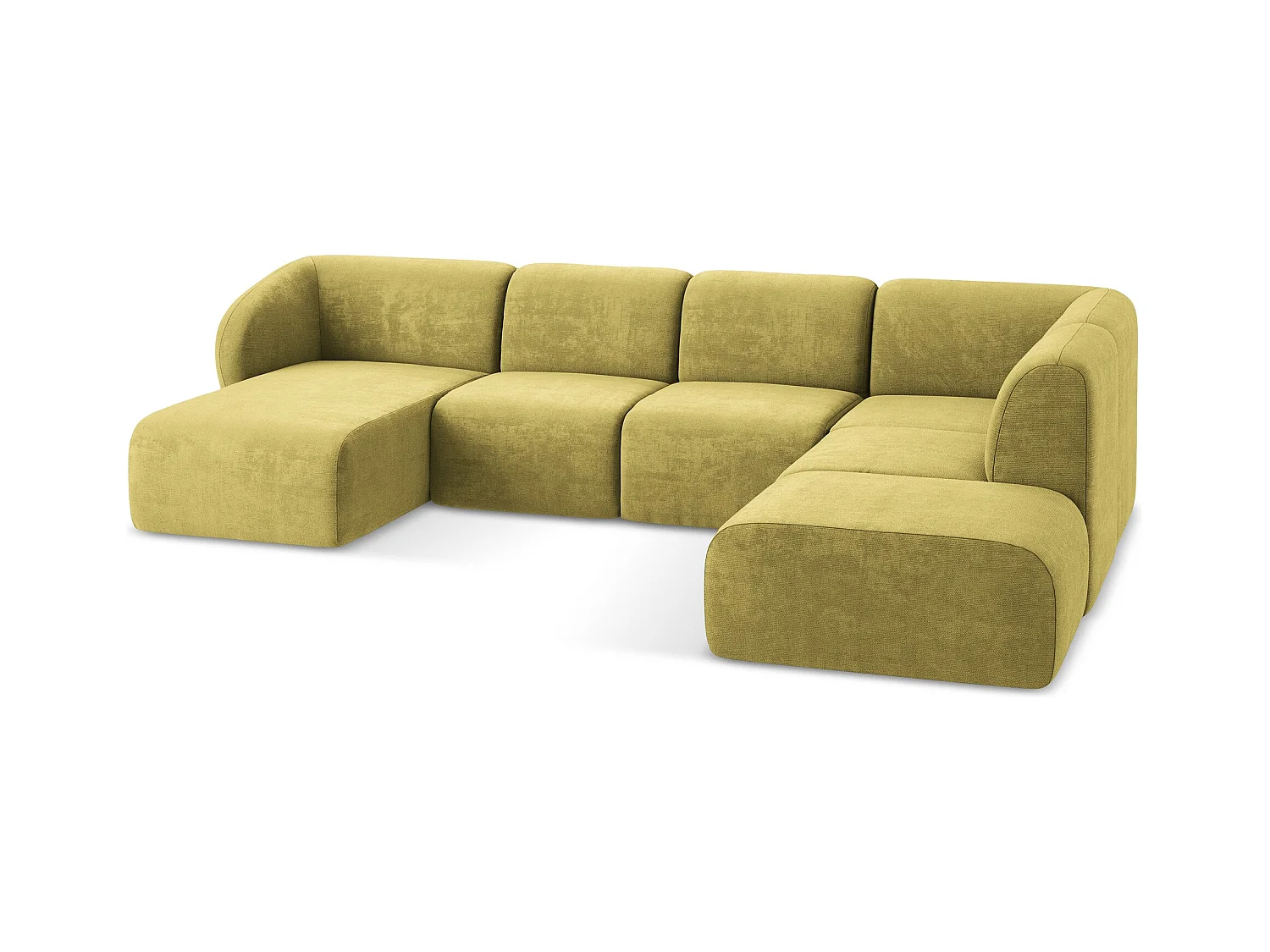 Panoramische hoekbank rechts van limoengroen chenille stof - LANI