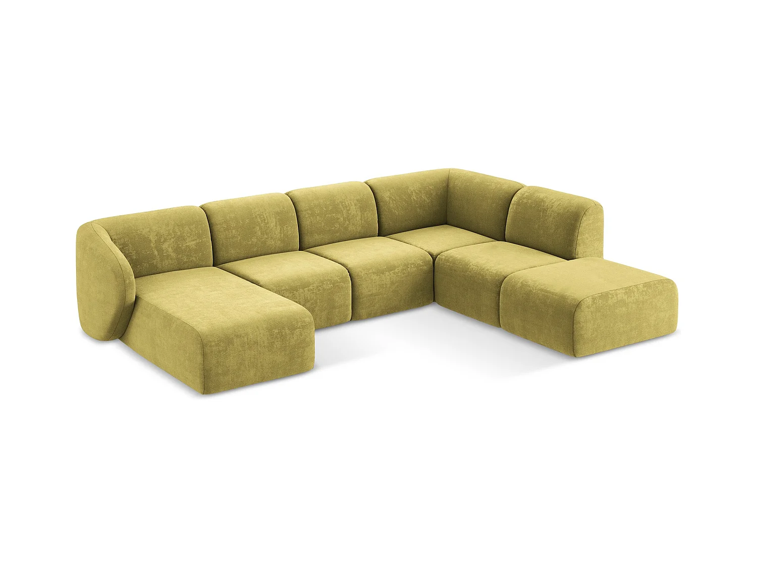 Panoramische hoekbank rechts van limoengroen chenille stof - LANI