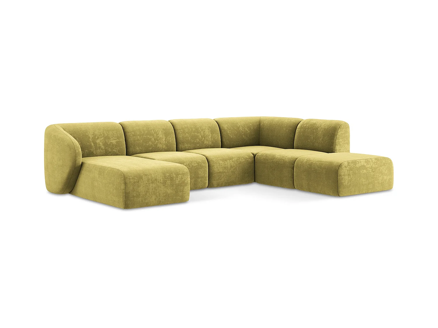 Canapé panoramique 5 places droit en tissu chenille - vert citron - LANI