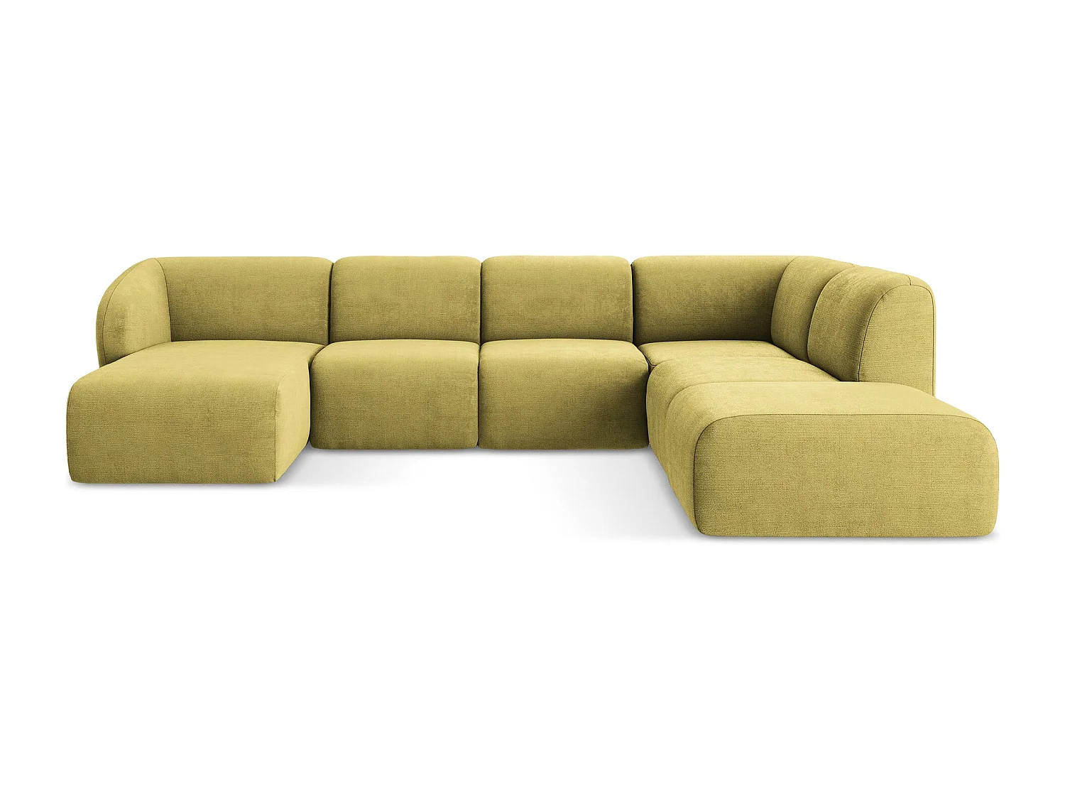 Canapé panoramique 5 places droit en tissu chenille - vert citron - LANI