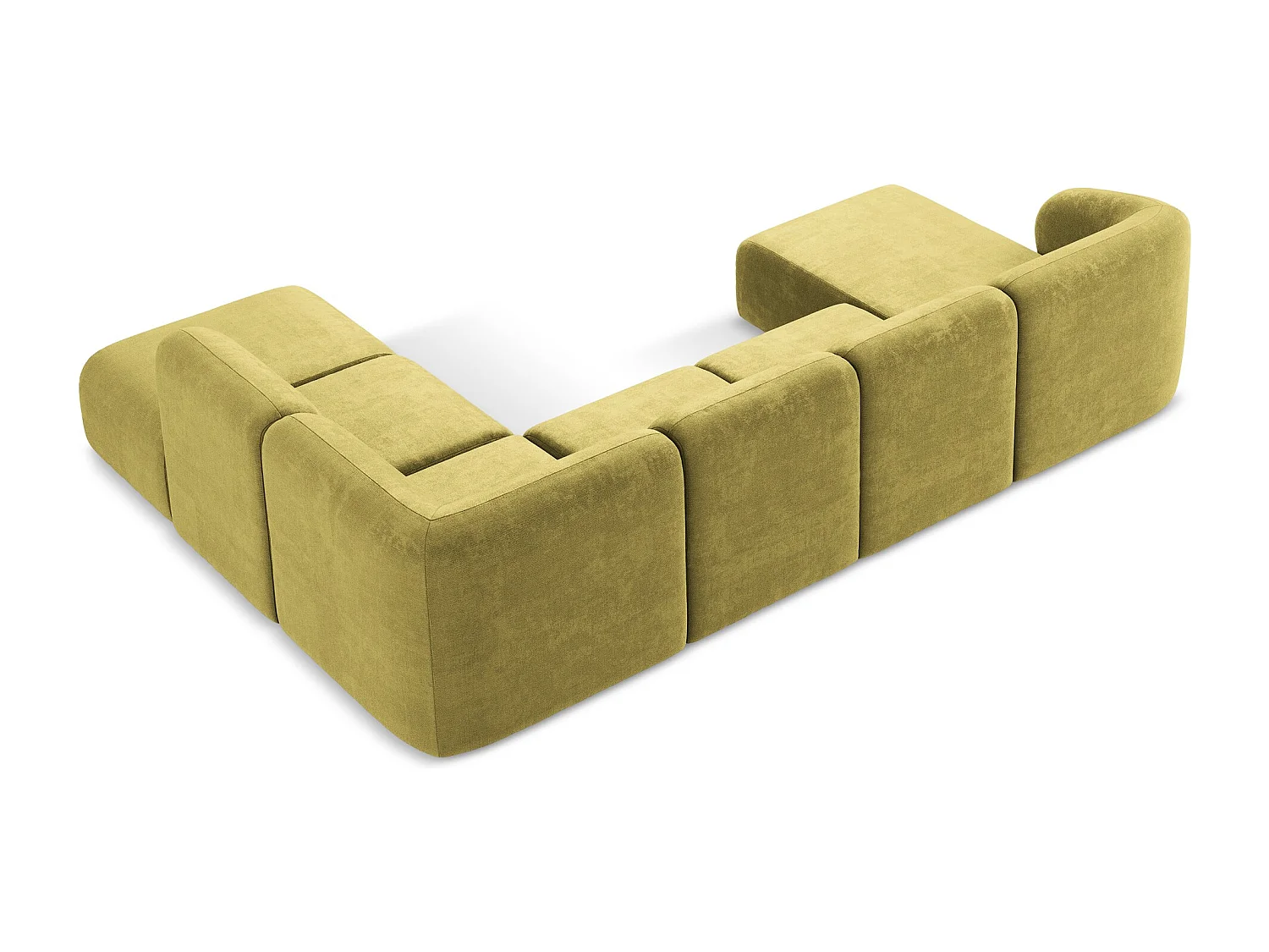 Canapé panoramique 5 places droit en tissu chenille - vert citron - LANI