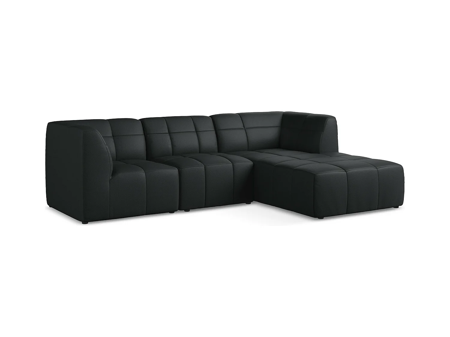 Canapé d'angle 3 places modulaire droit en similicuir - noir - ALOHA