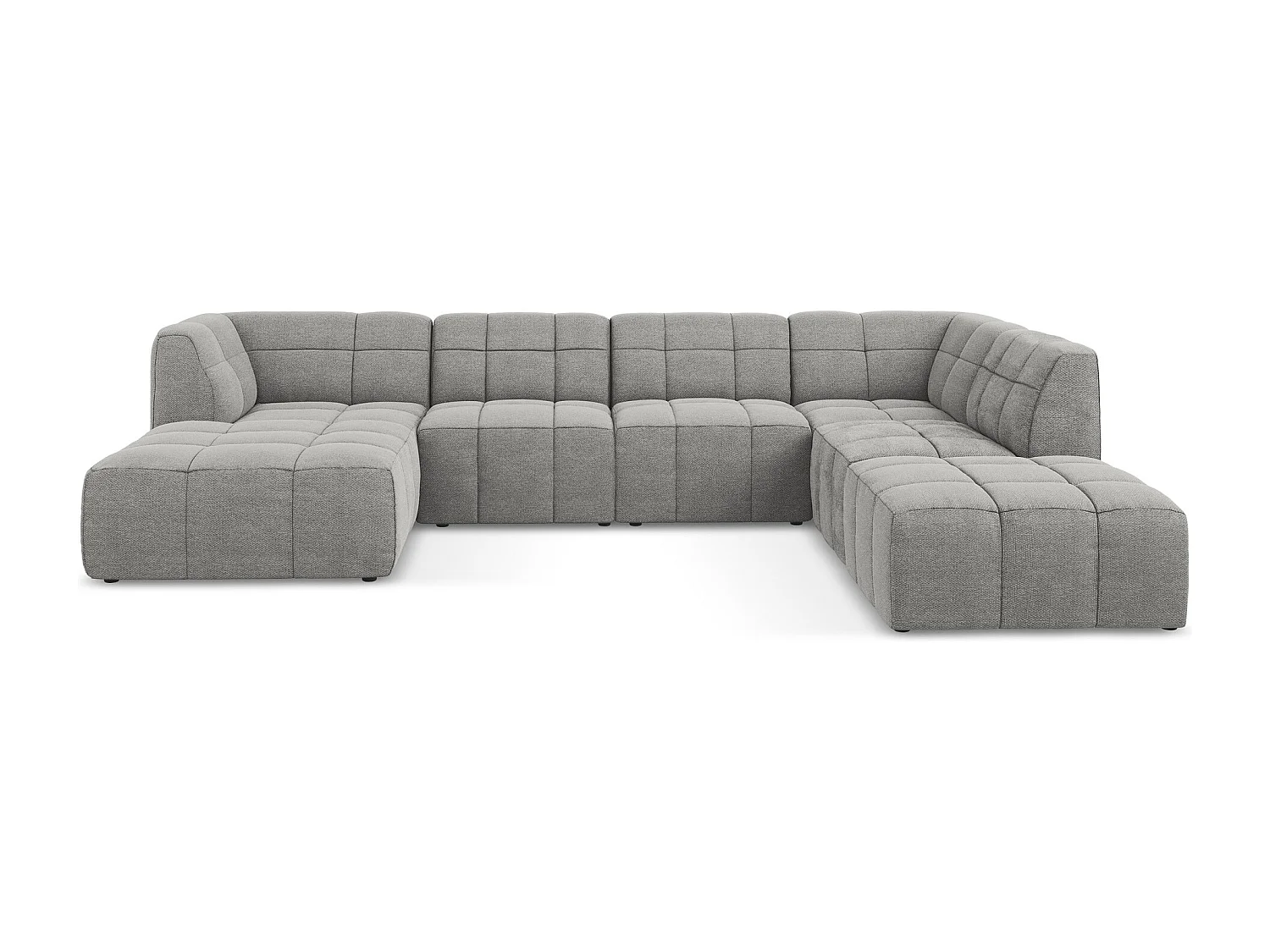 Canapé panoramique 5 places en tissu bouclette - gris clair - ALOHA
