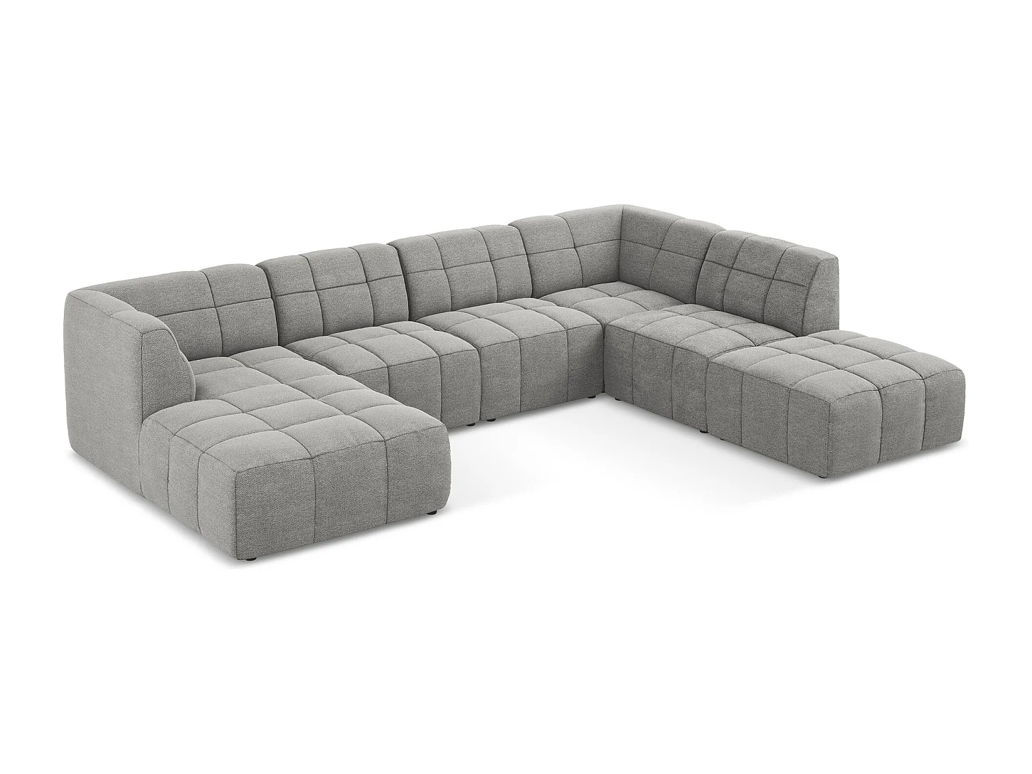 Canapé panoramique 5 places en tissu bouclette - gris clair - ALOHA