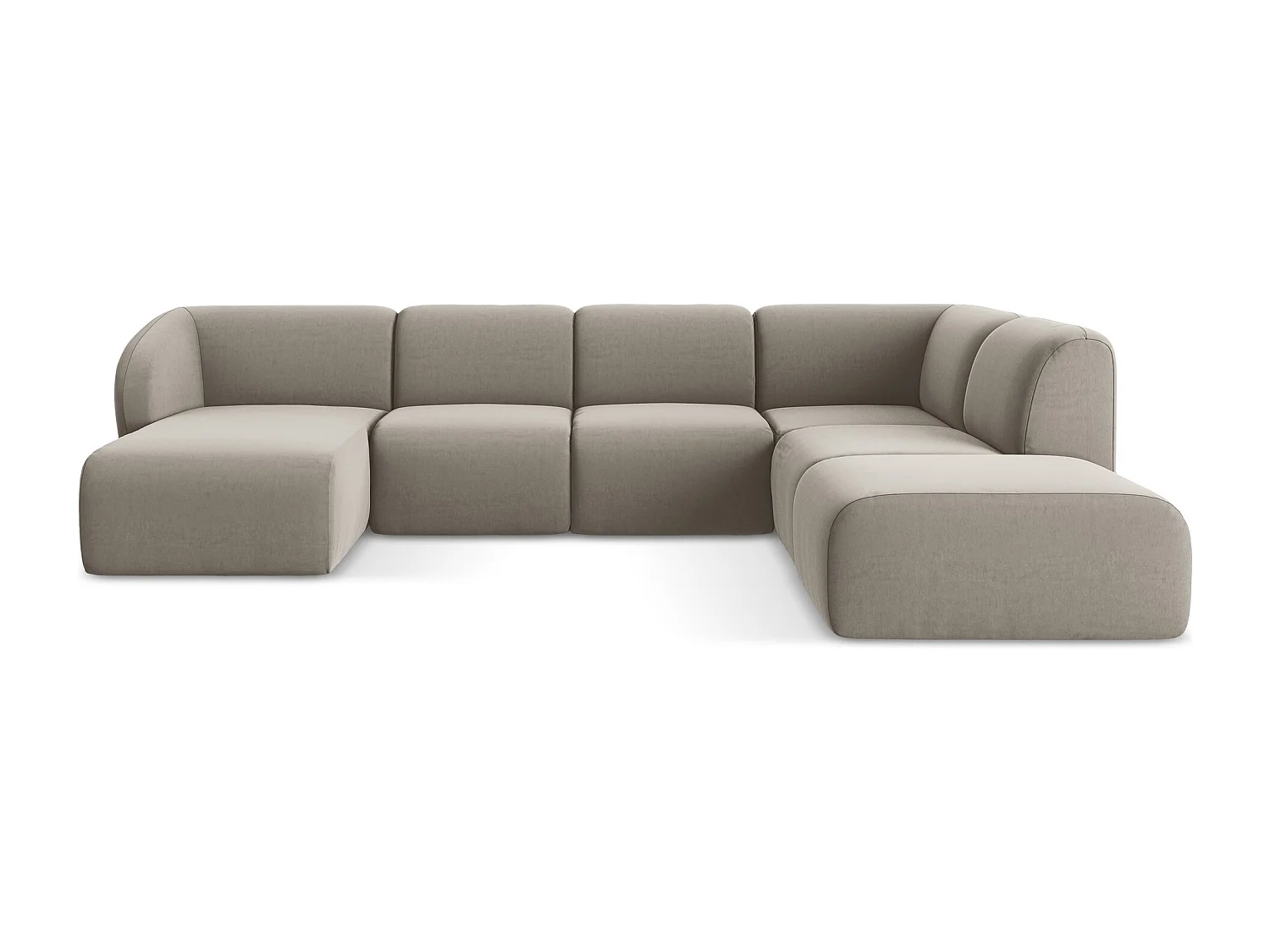 Canapé panoramique 5 places droit en velours - taupe - LANI