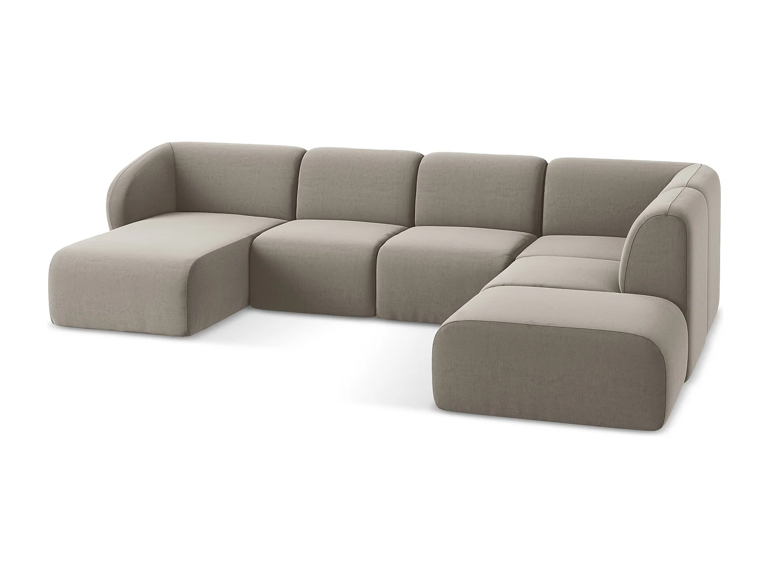 Canapé panoramique 5 places droit en velours - taupe - LANI