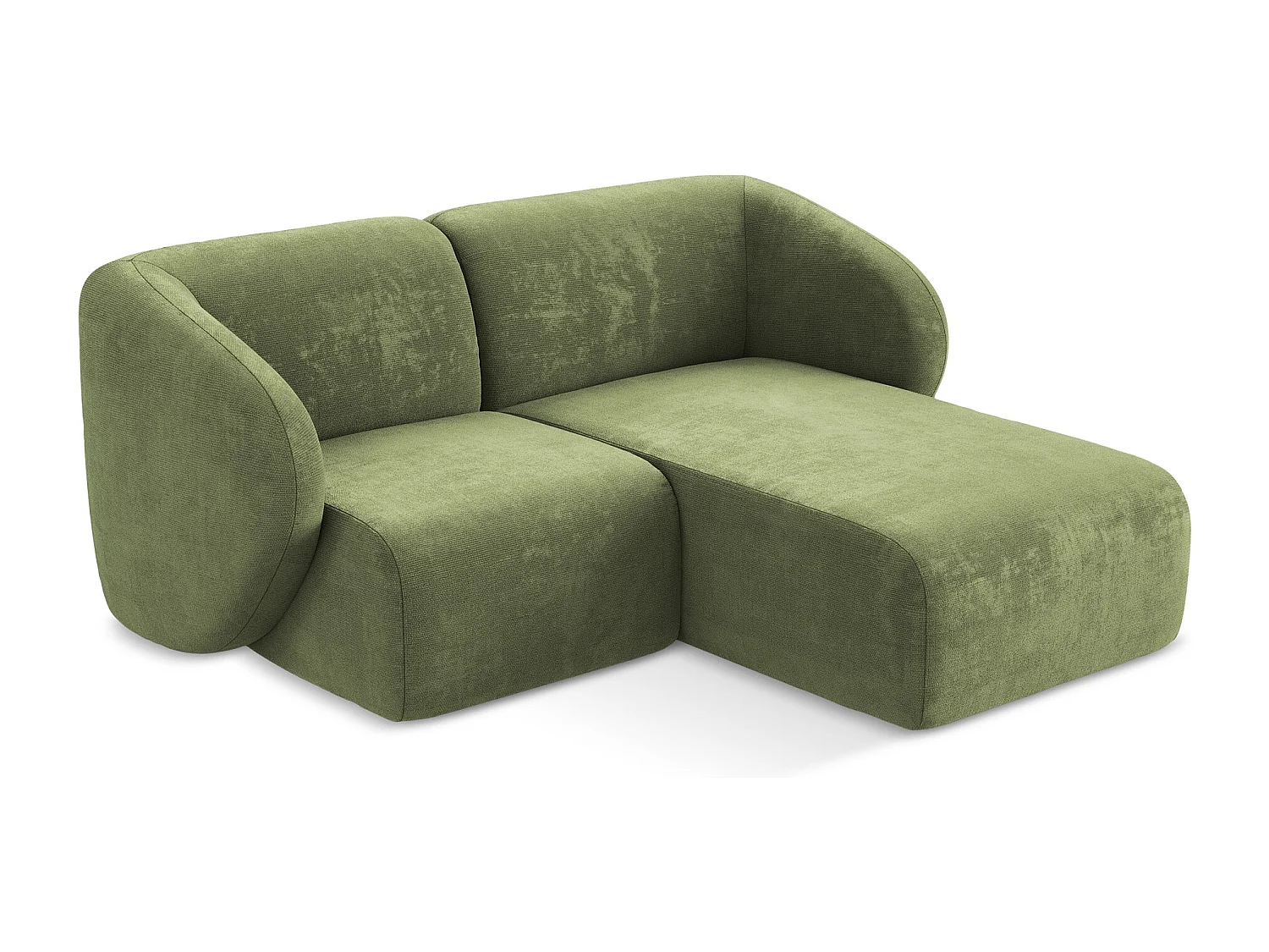 Canapé d'angle 2,5 places modulaire droit en tissu chenille - vert - LANI