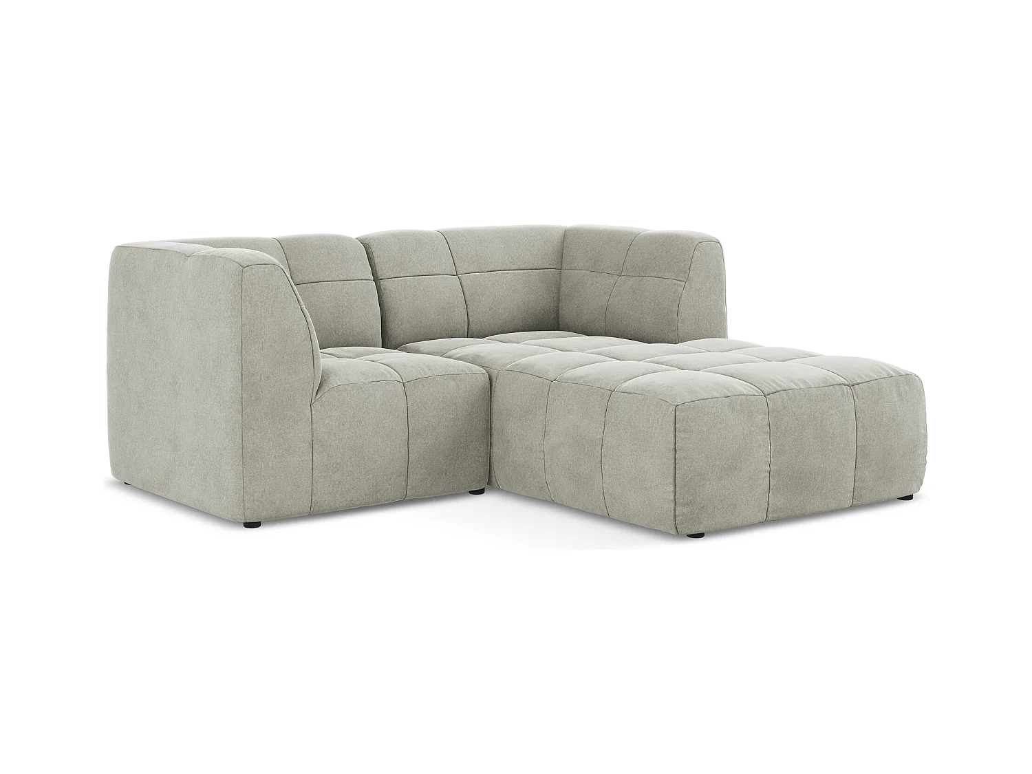 Canapé d'angle 2,5 places modulaire droit en velours - gris clair - ALOHA