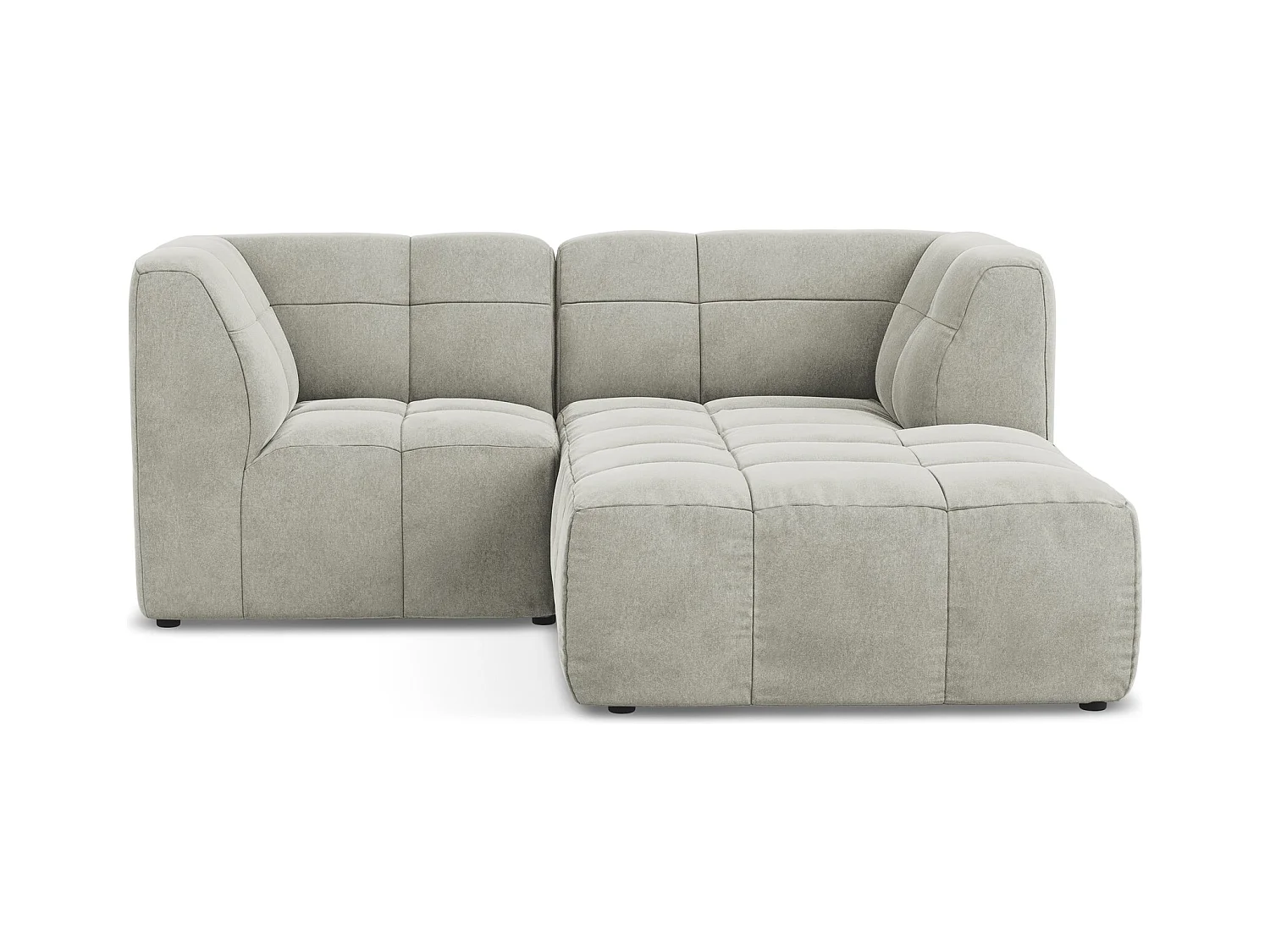 Canapé d'angle 2,5 places modulaire droit en velours - gris clair - ALOHA