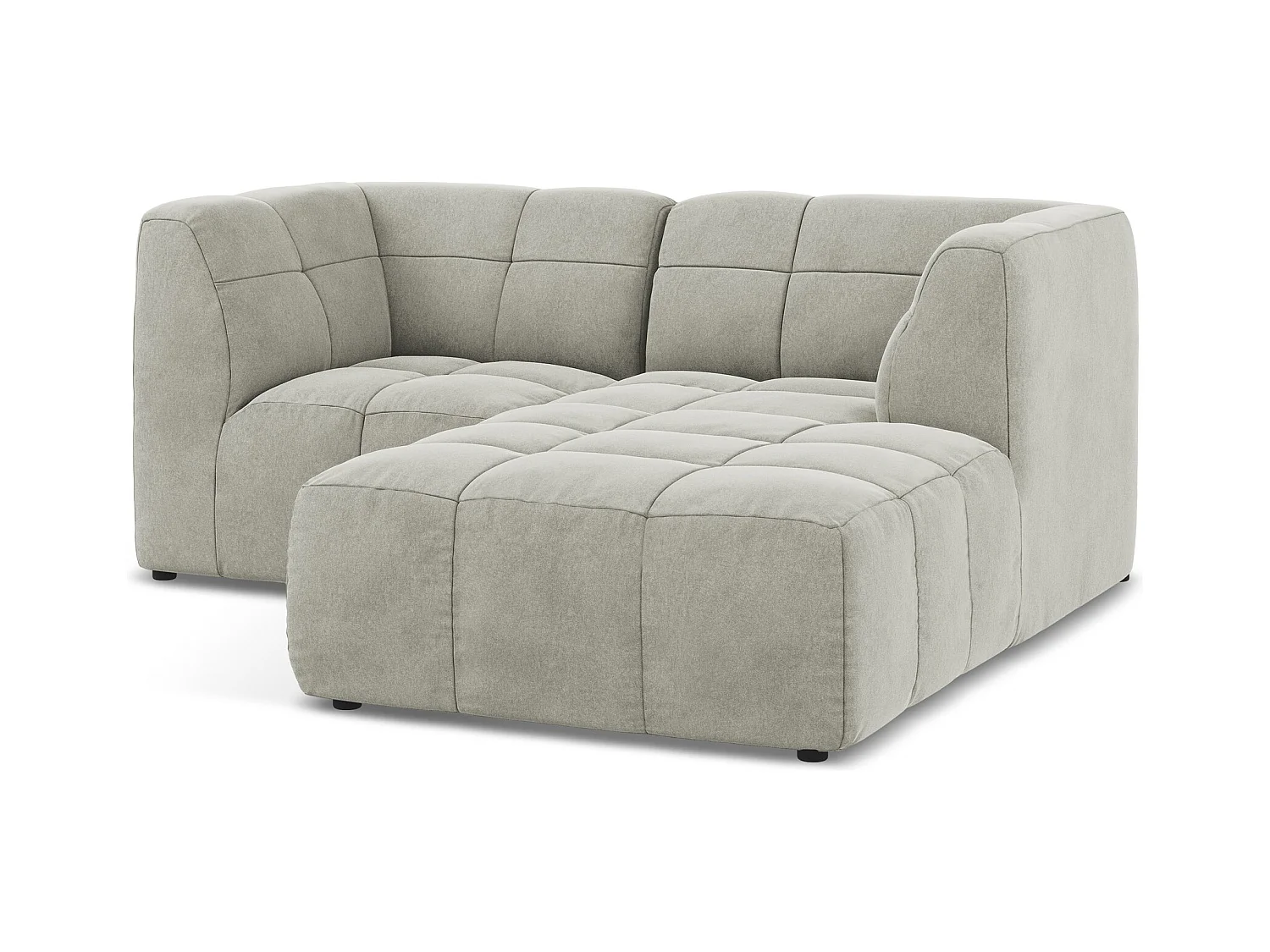 Canapé d'angle 2,5 places modulaire droit en velours - gris clair - ALOHA