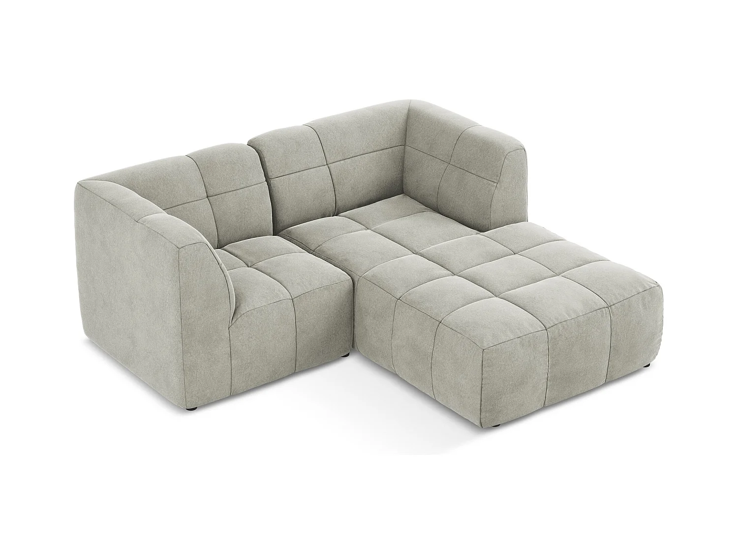 Canapé d'angle 2,5 places modulaire droit en velours - gris clair - ALOHA