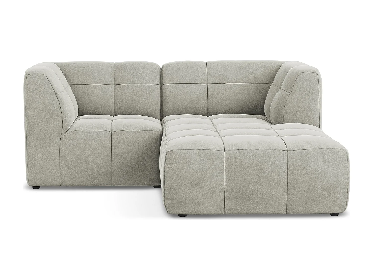 Canapé d'angle 2,5 places modulaire droit en velours - gris clair - ALOHA