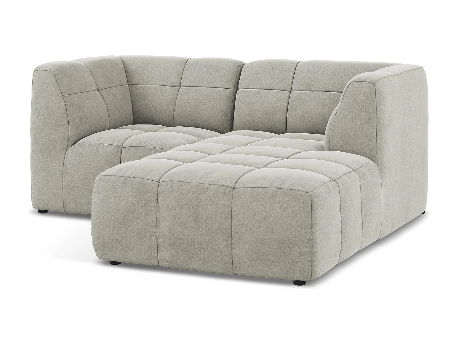 Canapé d'angle 2,5 places modulaire droit en velours - gris clair - ALOHA