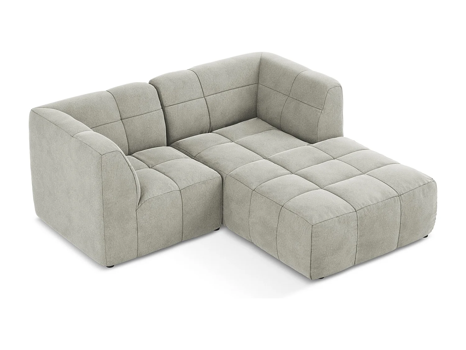 Canapé d'angle 2,5 places modulaire droit en velours - gris clair - ALOHA