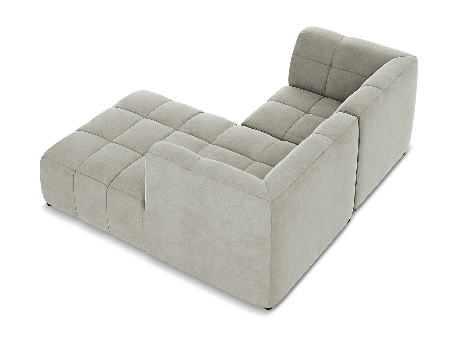 Canapé d'angle 2,5 places modulaire droit en velours - gris clair - ALOHA