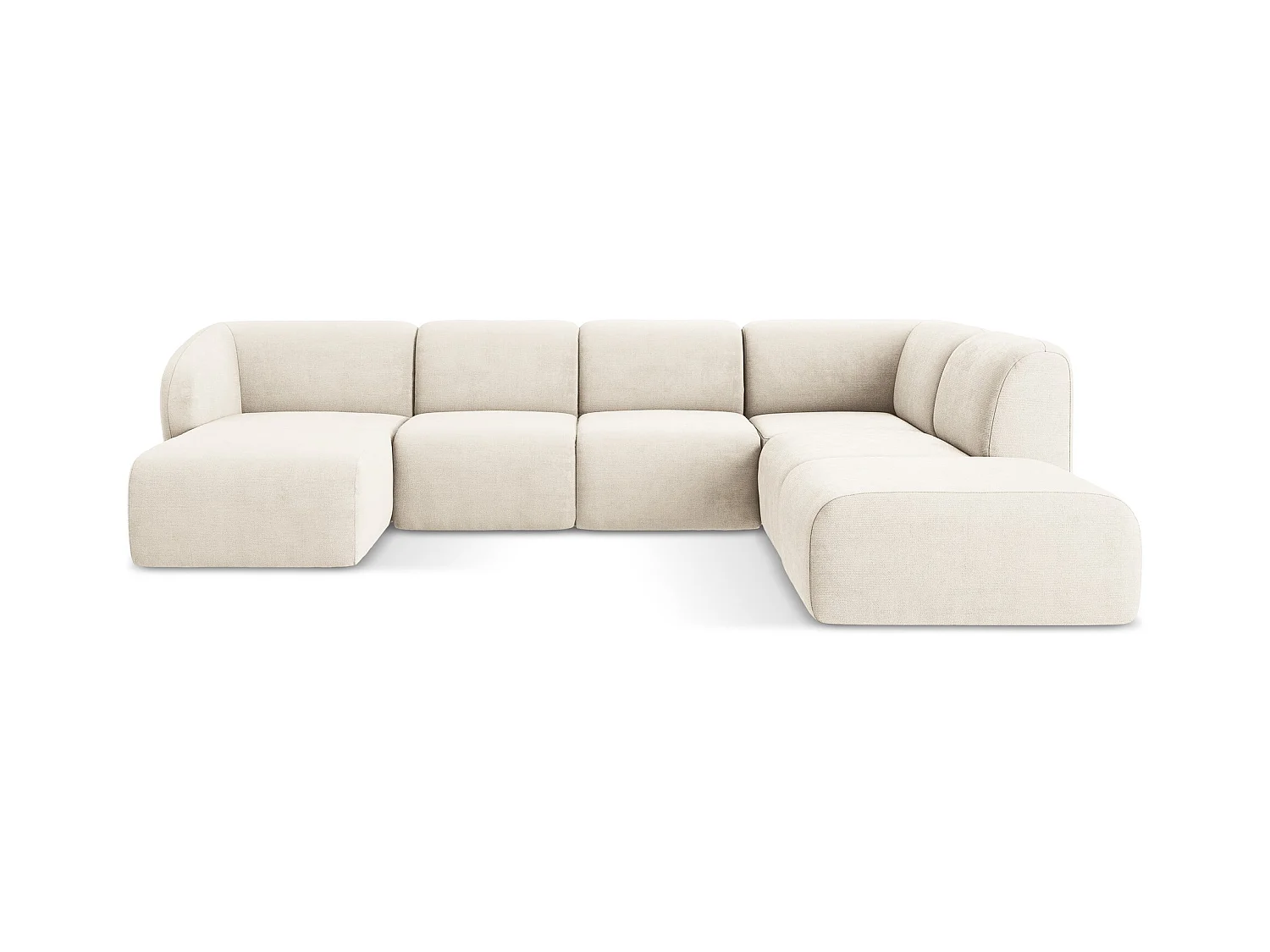 Panoramische hoekbank rechts van lichtbeige chenille stof - LANI