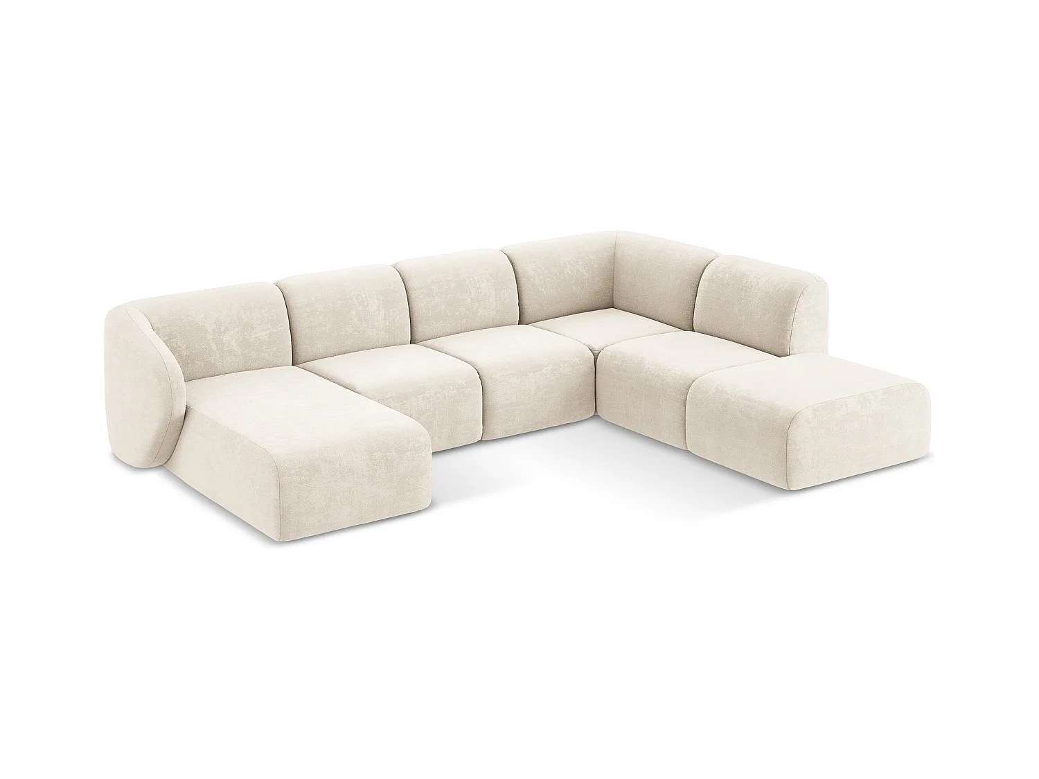 Panoramische hoekbank rechts van lichtbeige chenille stof - LANI