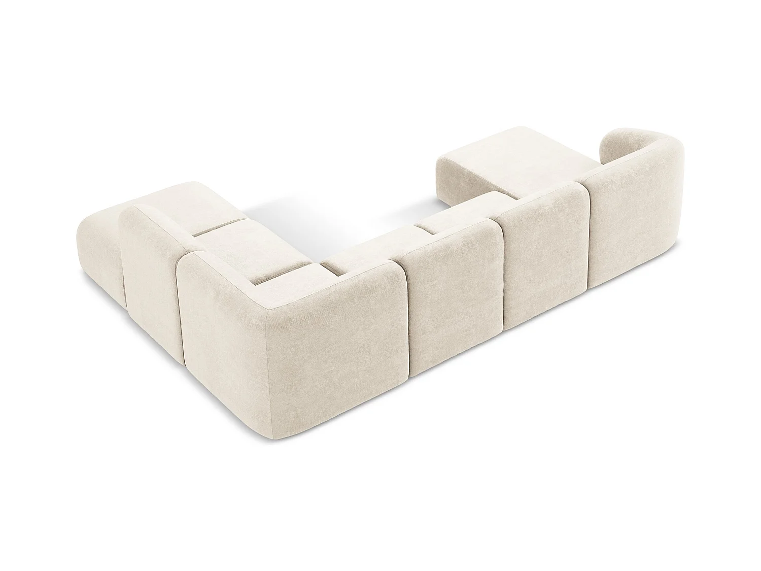 Panoramische hoekbank rechts van lichtbeige chenille stof - LANI