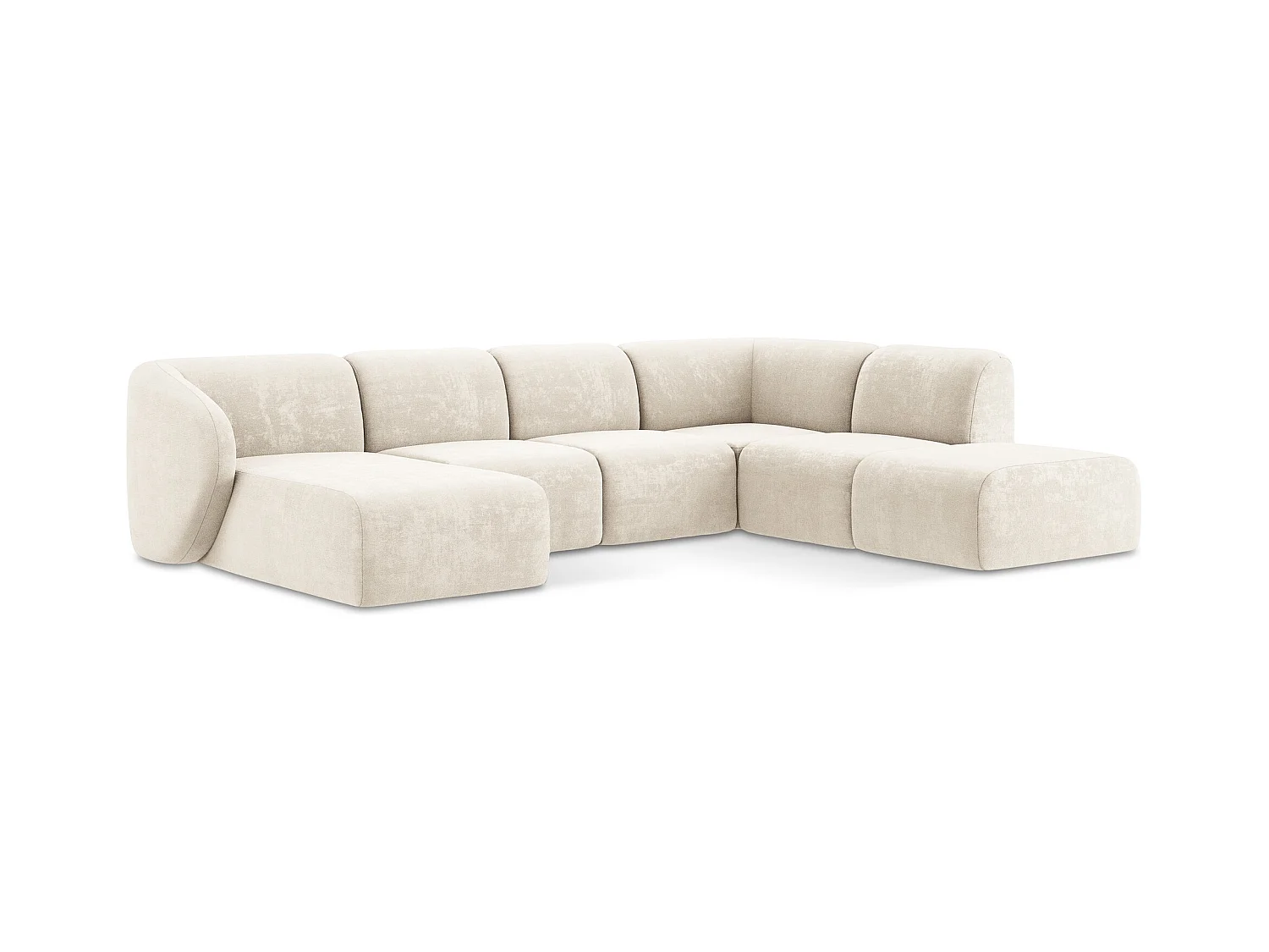 Canapé panoramique 5 places droit en tissu chenille - beige clair - LANI
