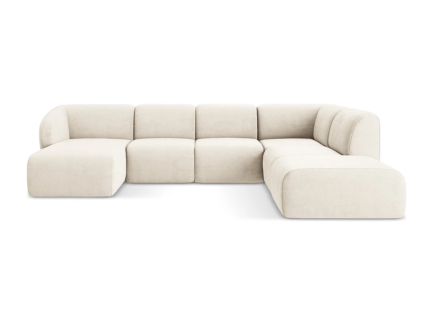 Canapé panoramique 5 places droit en tissu chenille - beige clair - LANI