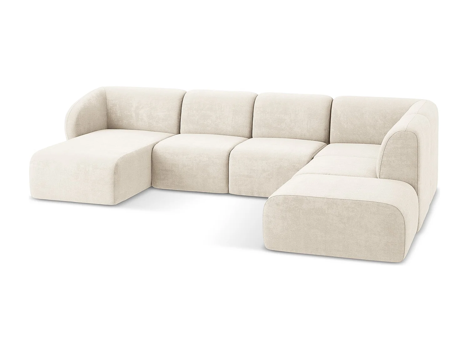 Canapé panoramique 5 places droit en tissu chenille - beige clair - LANI