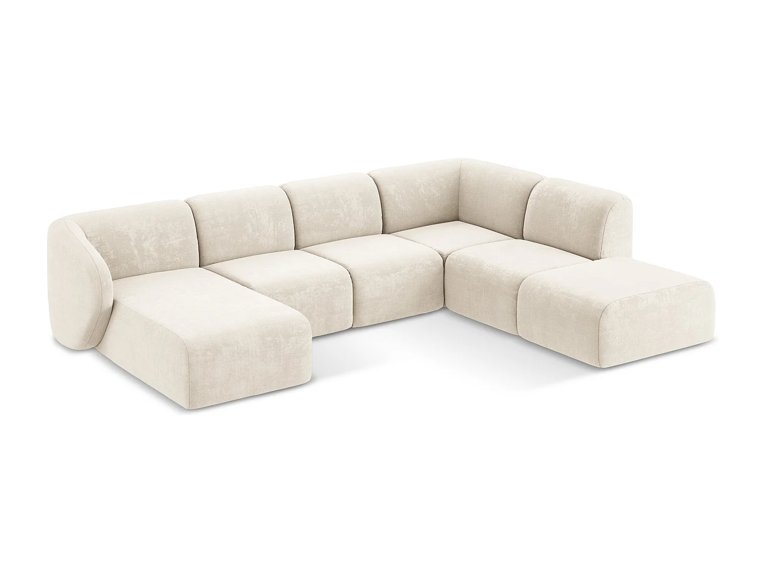 Canapé panoramique 5 places droit en tissu chenille - beige clair - LANI