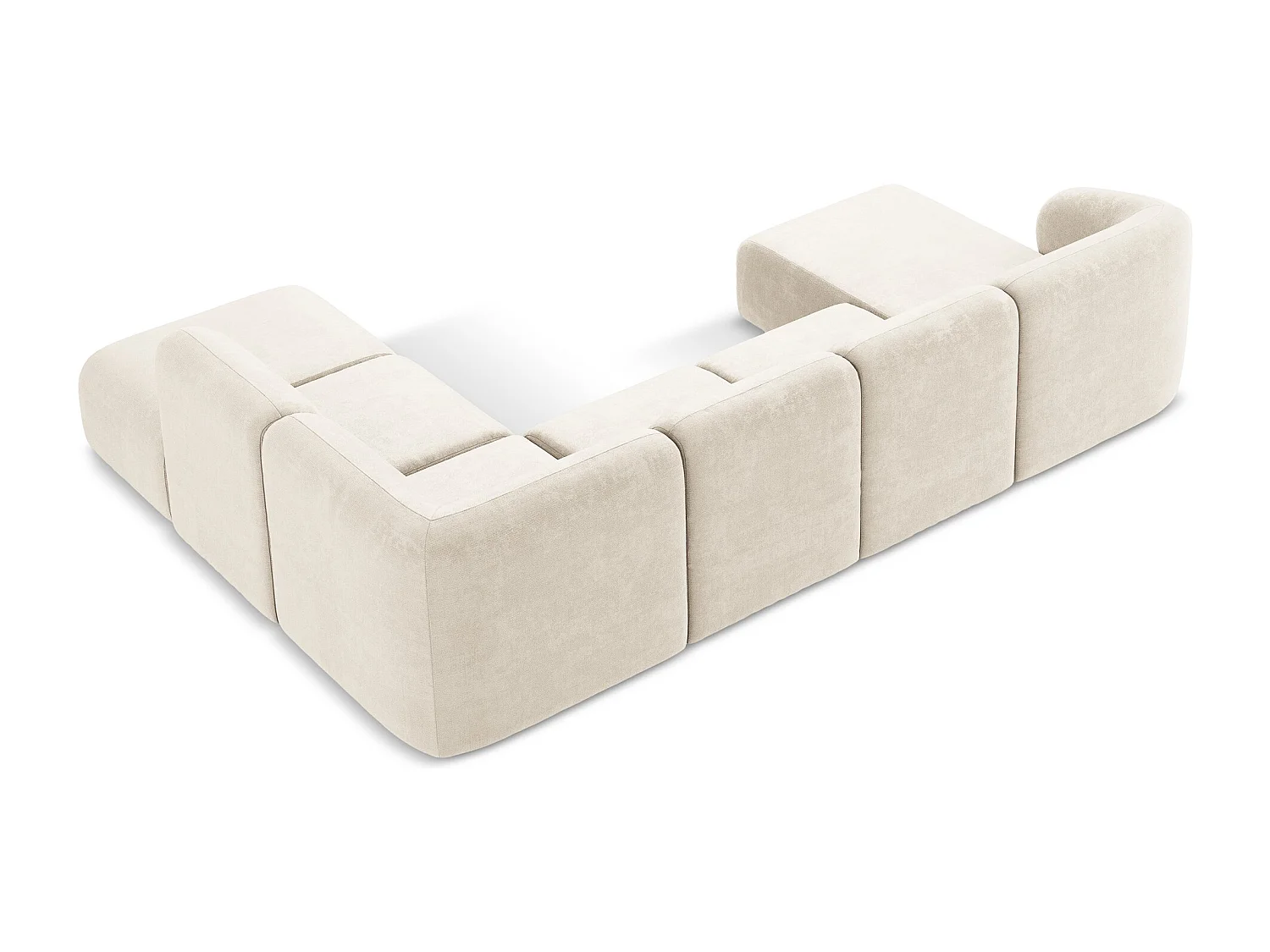 Canapé panoramique 5 places droit en tissu chenille - beige clair - LANI