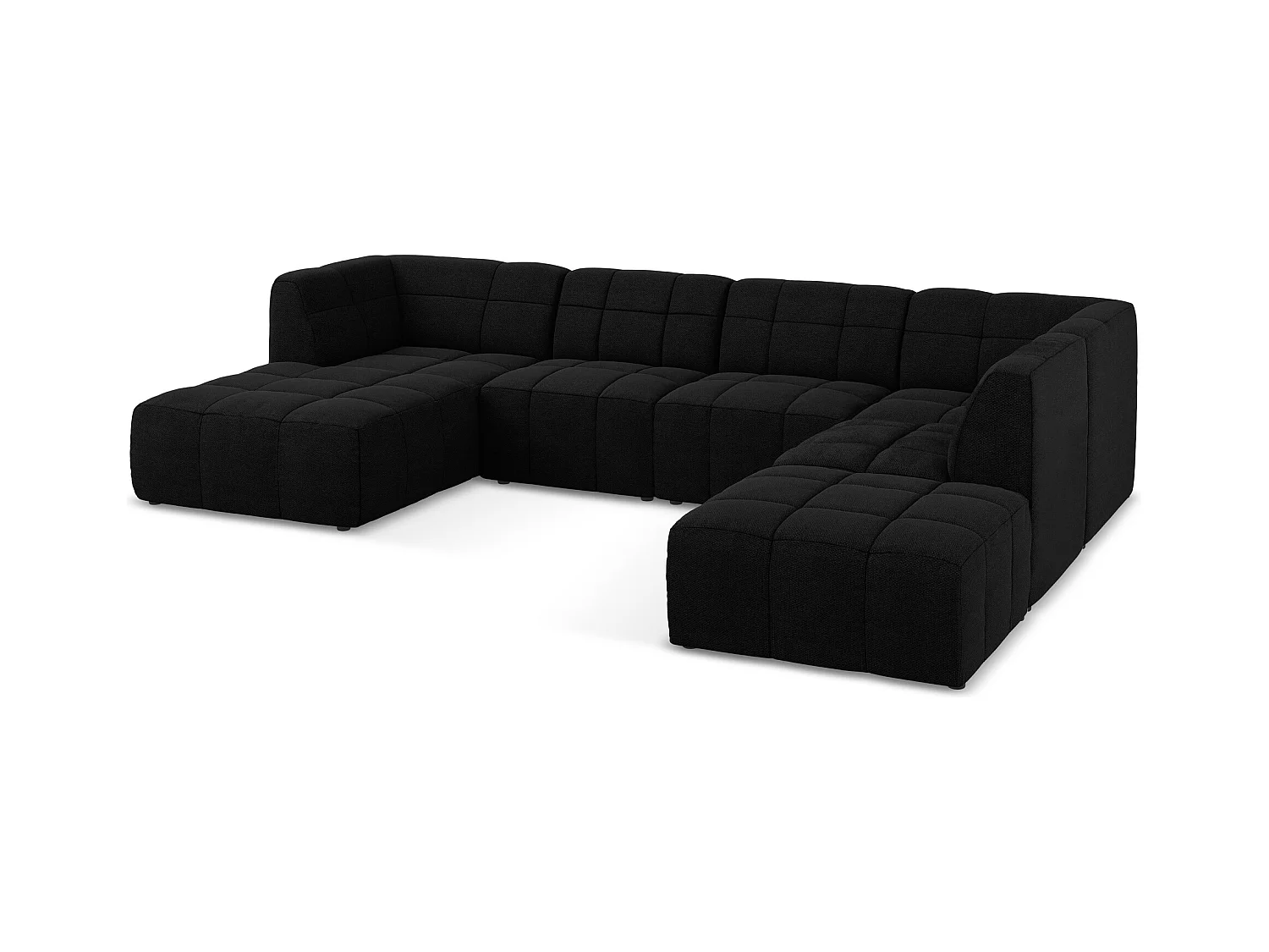 Panoramische hoekbank van zwart bouclé - ALOHA