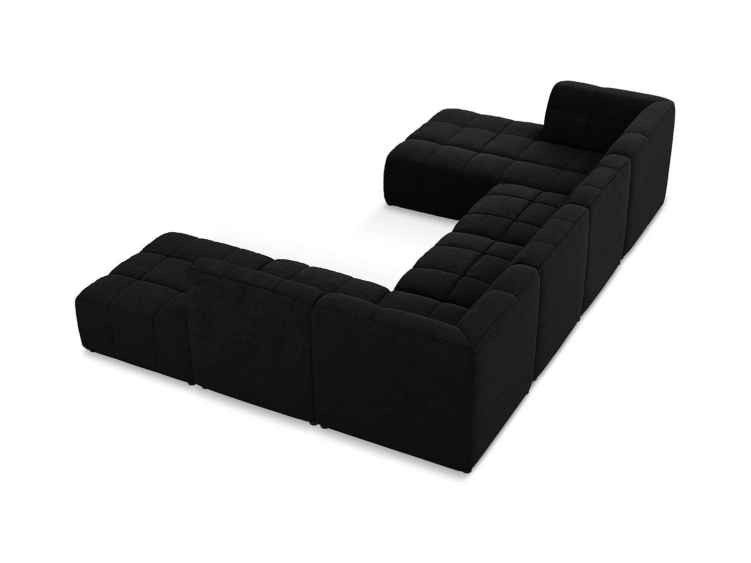 Panoramische hoekbank van zwart bouclé - ALOHA