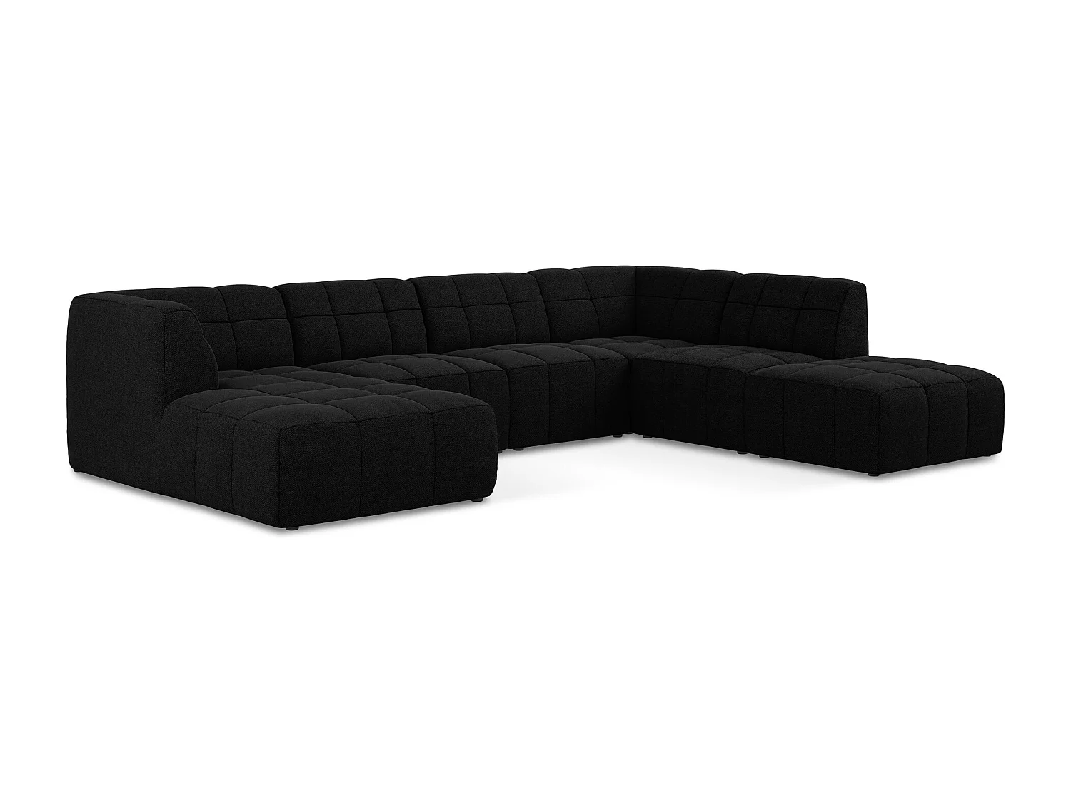 Canapé panoramique 5 places en tissu bouclette - noir - ALOHA