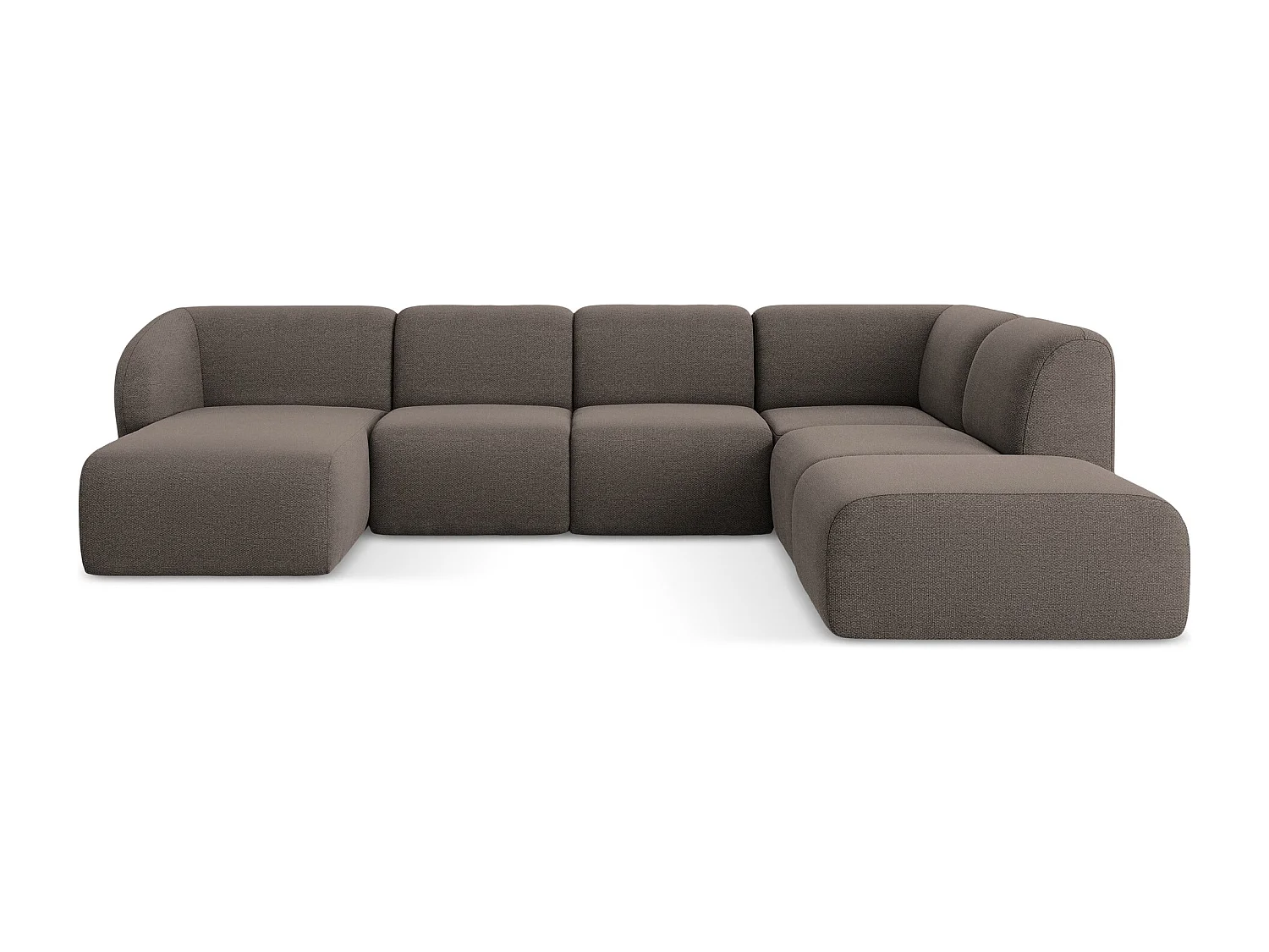 Canapé panoramique 5 places droit en tissu bouclette - choolat - LANI