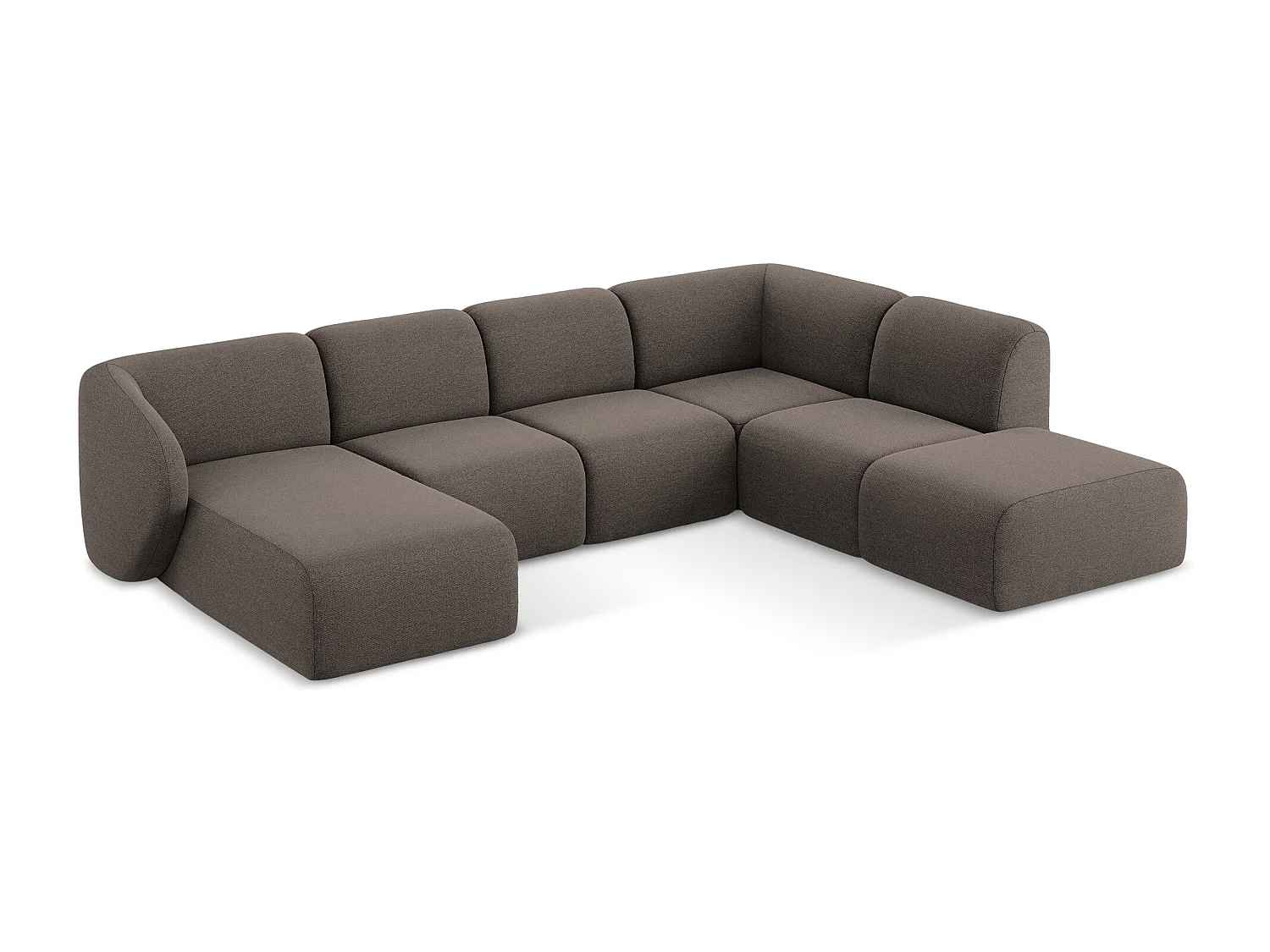 Canapé panoramique 5 places droit en tissu bouclette - choolat - LANI