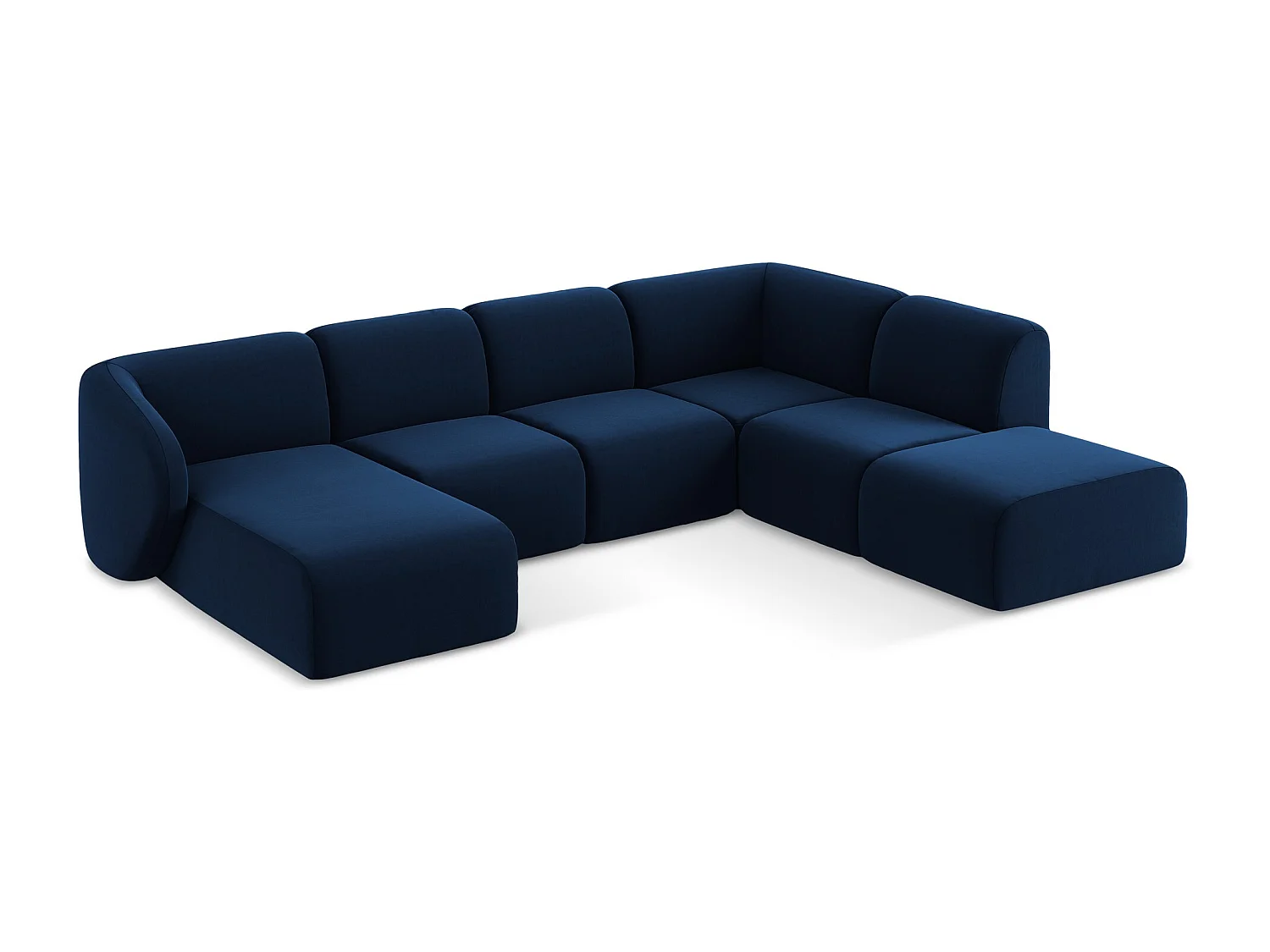 Canapé panoramique 5 places droit en velours - bleu royal - LANI