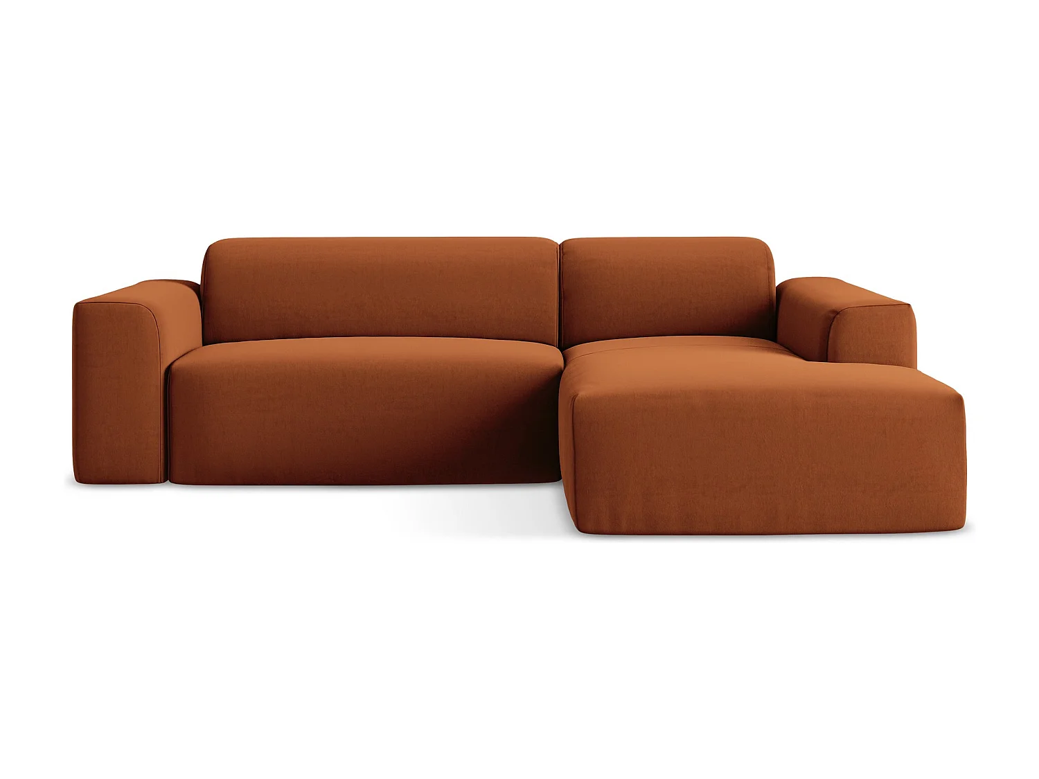 Canapé d'angle 3 places modulaire droit en velours - terre cuite - KELI