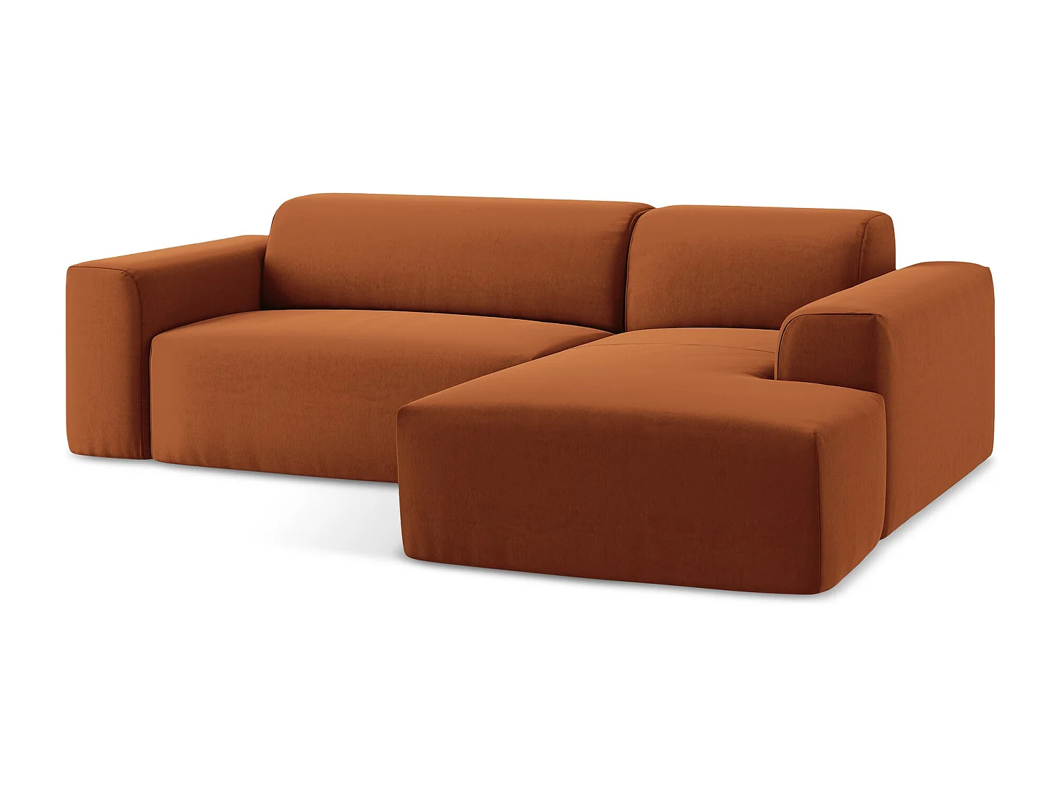 Canapé d'angle 3 places modulaire droit en velours - terre cuite - KELI