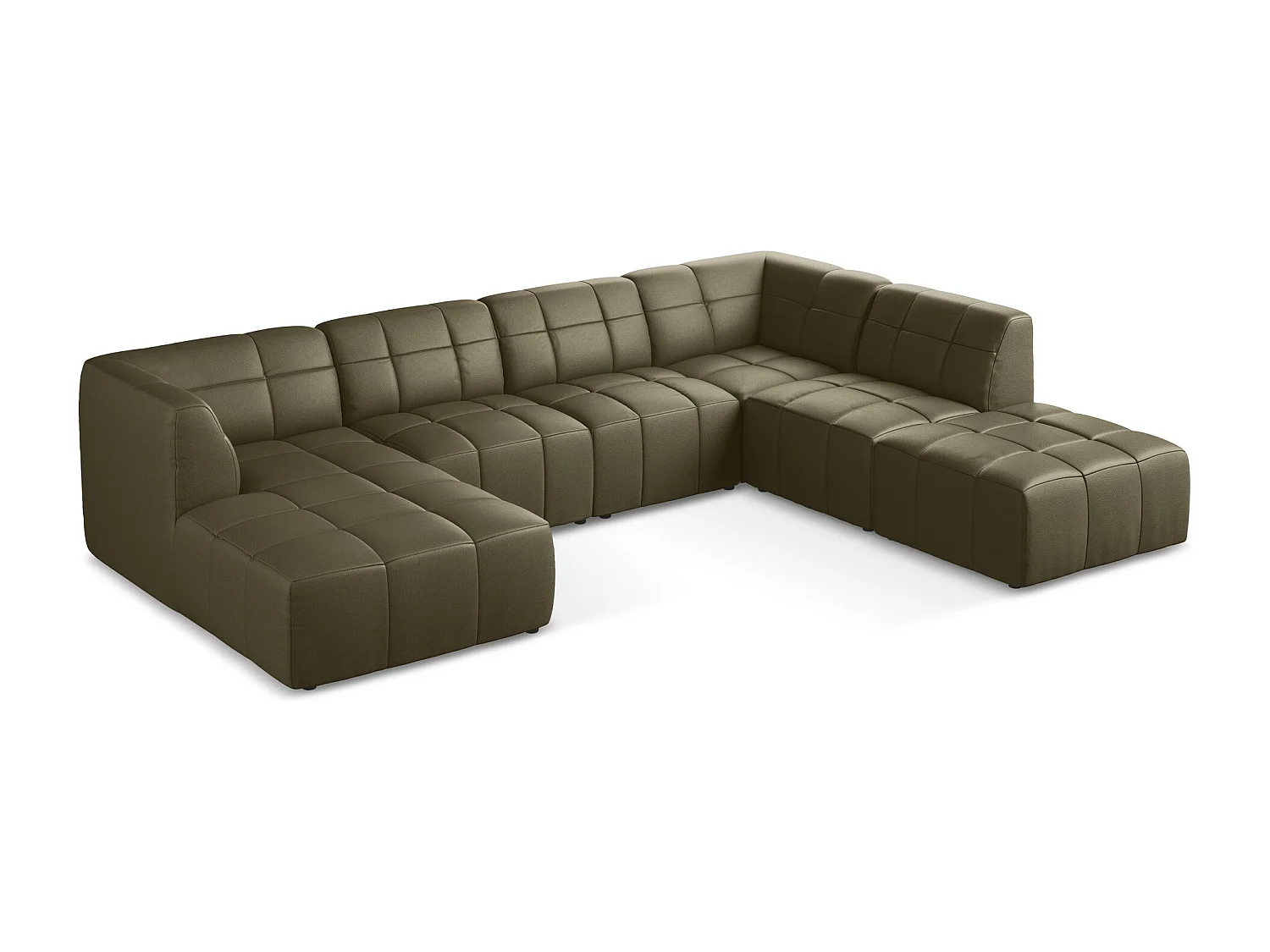 Sofá de canto panorâmico 5 lugares em couro sintético azeitona - ALOHA