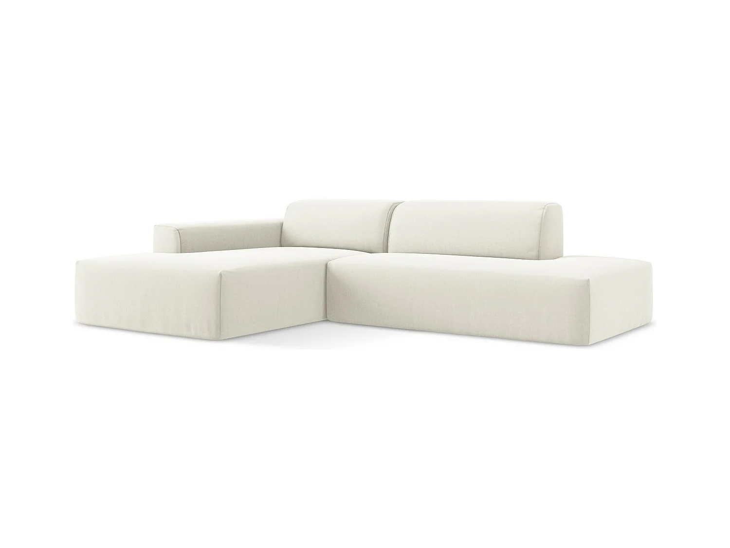 Canapé d'angle 3 places modulaire droit en velours - beige clair - KELI