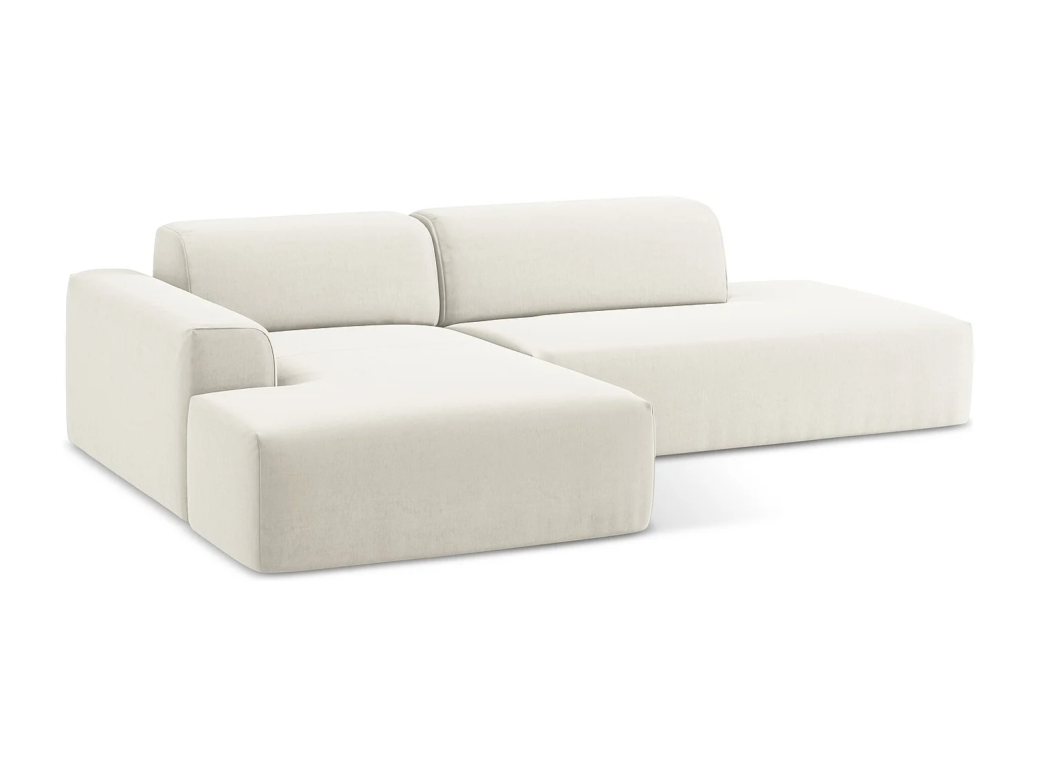 Canapé d'angle 3 places modulaire droit en velours - beige clair - KELI