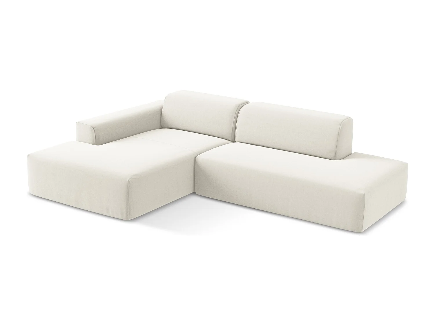 Canapé d'angle 3 places modulaire droit en velours - beige clair - KELI