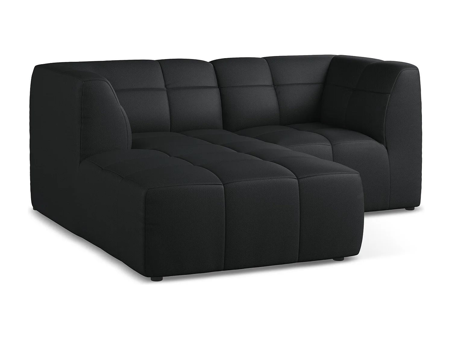 Sofá de canto modular esquerdo 2,5 lugares em couro sintético preto - ALOHA