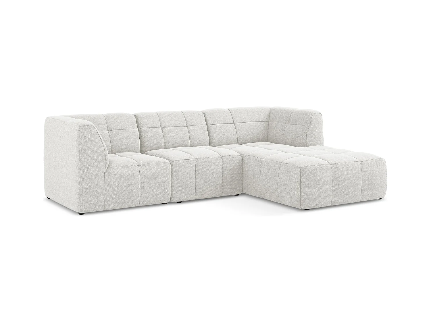 Canapé d'angle 3 places modulaire droit en tissu bouclette - blanc - ALOHA