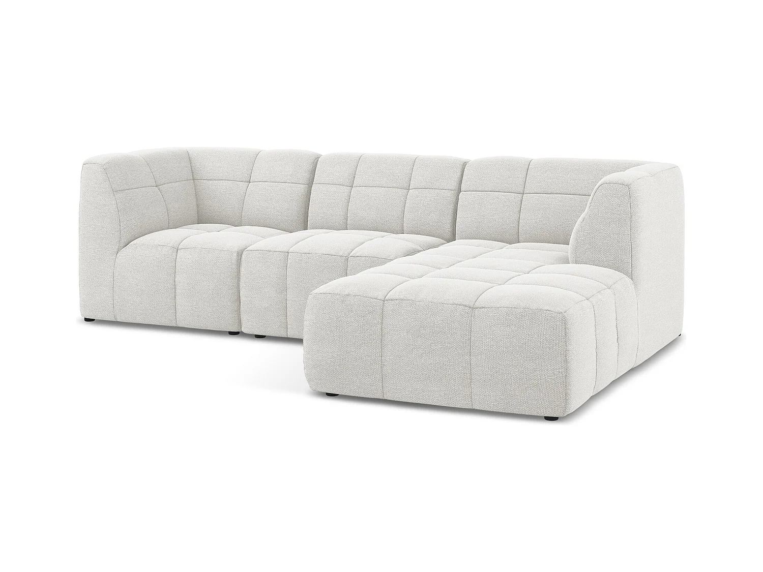 Canapé d'angle 3 places modulaire droit en tissu bouclette - blanc - ALOHA