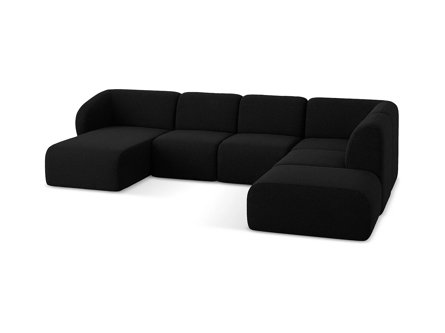 Sofa panoramiczna prawa - z tkaniny bouclé - czarny - LANI