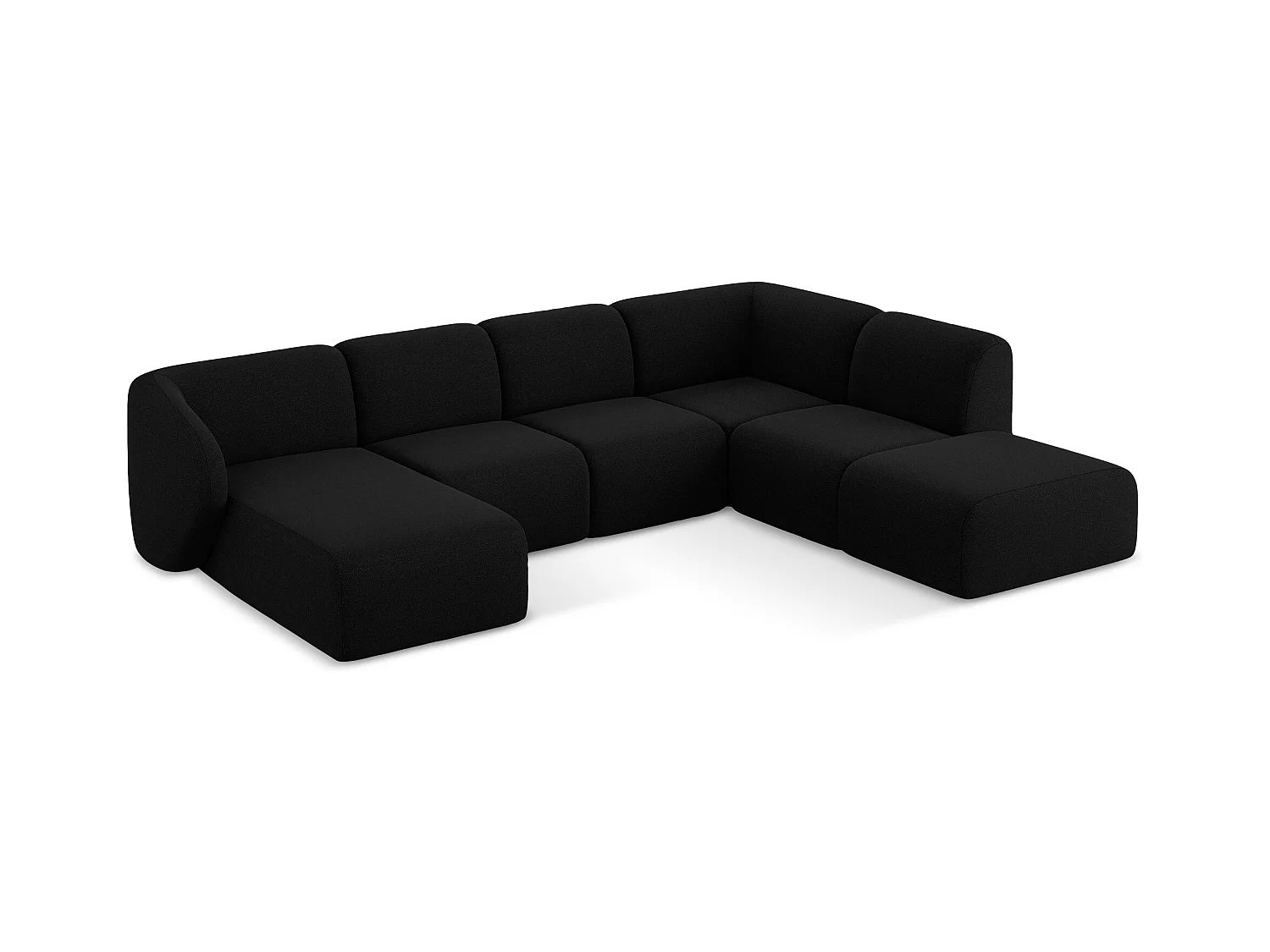 Sofa panoramiczna prawa - z tkaniny bouclé - czarny - LANI